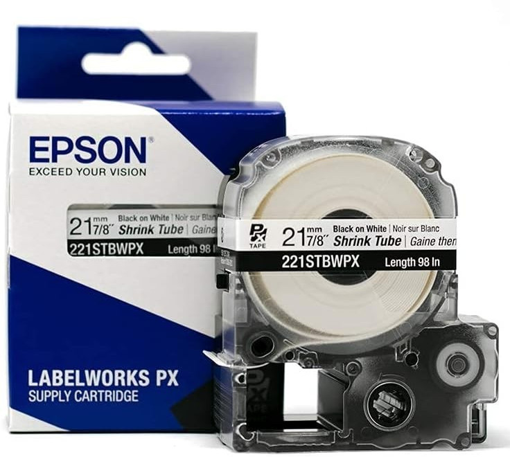 Epson LABELWORKS 221STBWPX Black on White Shrink Tube 7/8″ (21mm) Tape-221STBWPX