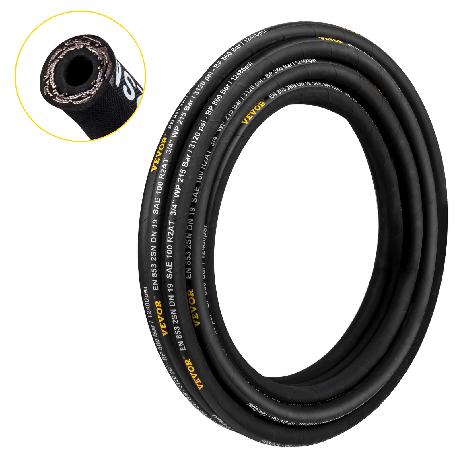 VEVOR Hydraulic Hose Coiled Hydraulic Hose 100ft 1/2″ 2 steel wire 4000 PSI