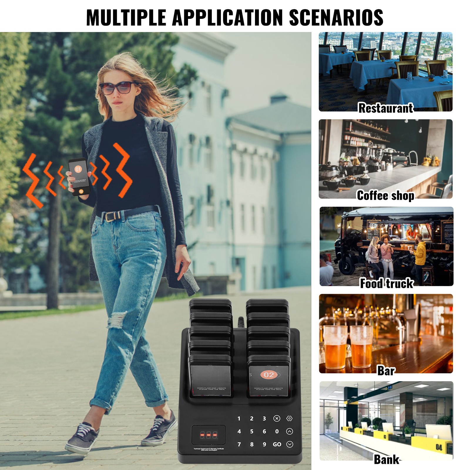 VEVOR Restaurant Wireless Pager System 10 Beepers Guest Queuing Calling Touch