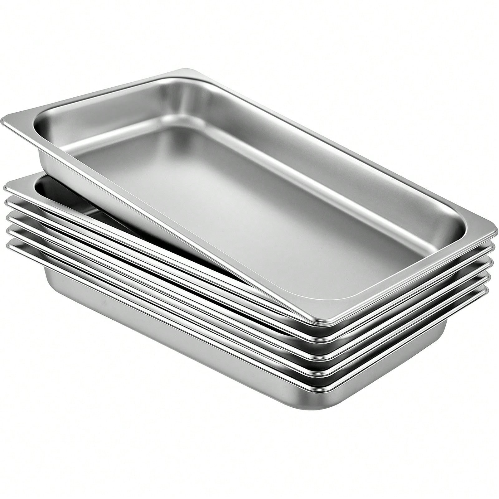 6Pcs Commercial Full Size Pans 2.5in 4in & 6in Stainless Steel Hotel Pan 0.8mm