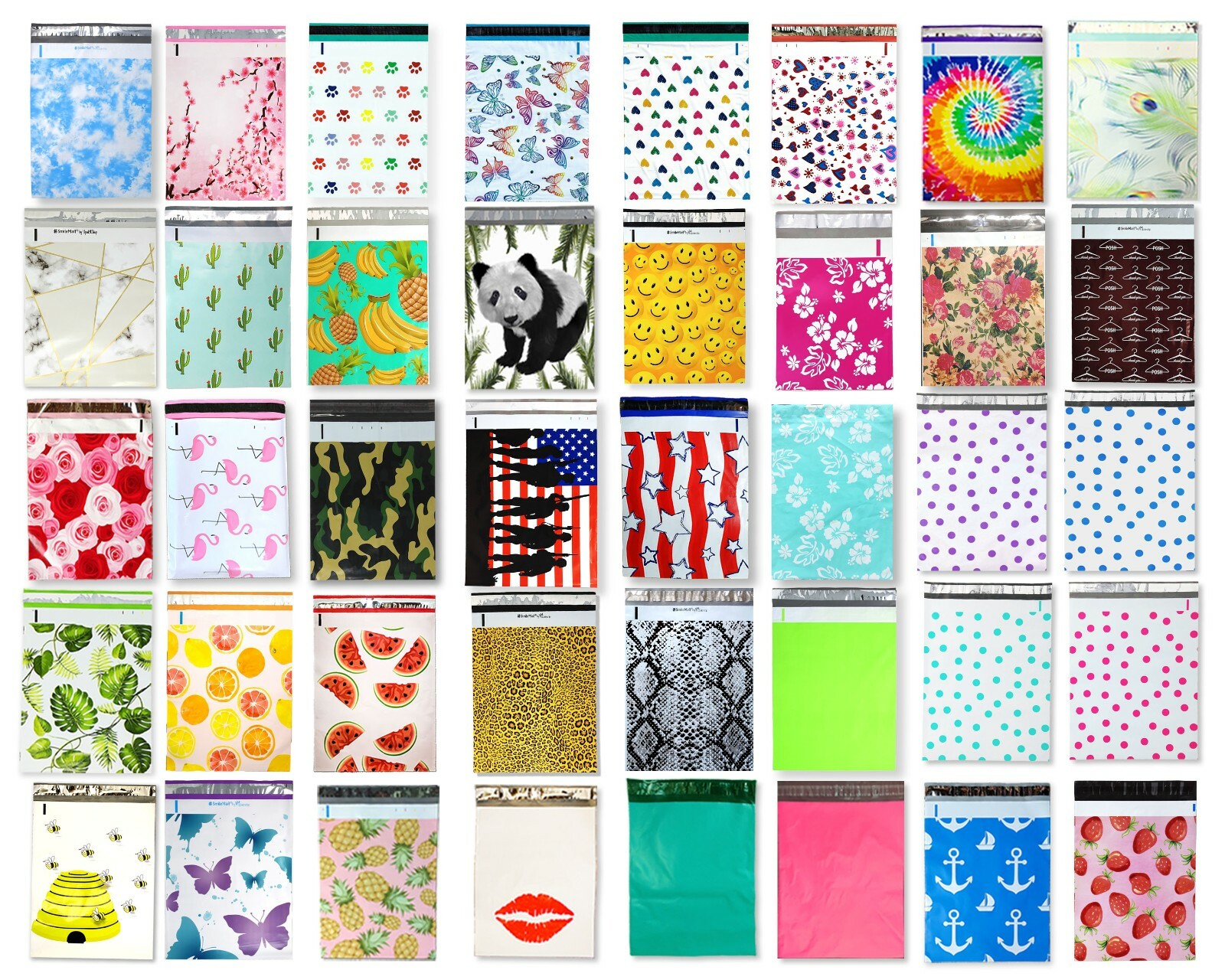 (20-200Pack) 10″ x 13″ Designer Prints FLAT POLY Mailers Business Ship Envelopes