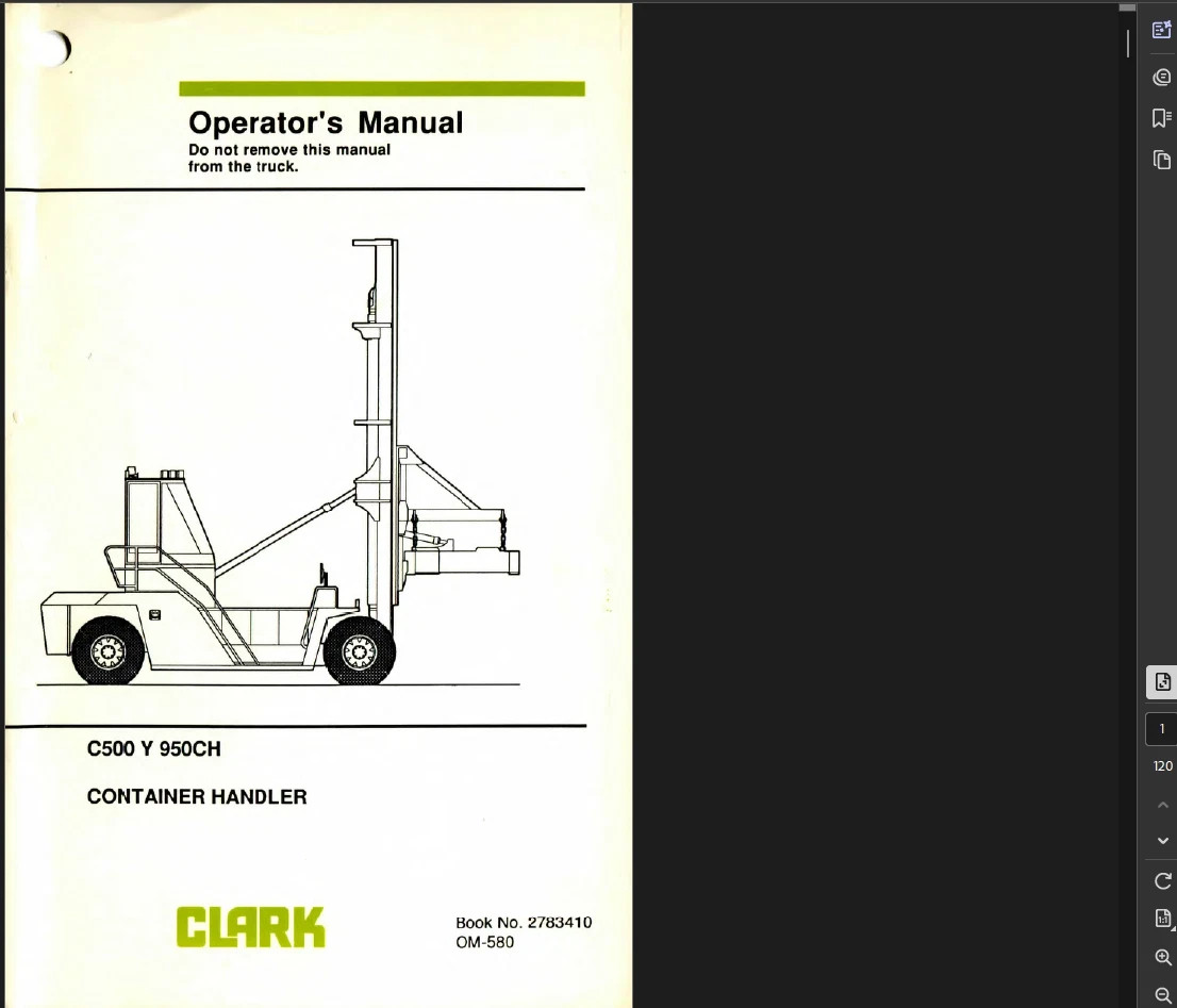 CLARK C500 Y950CH FORKLIFT OPERATORS SERVICE REPAIR SHOP MANUAL PDF ON USB