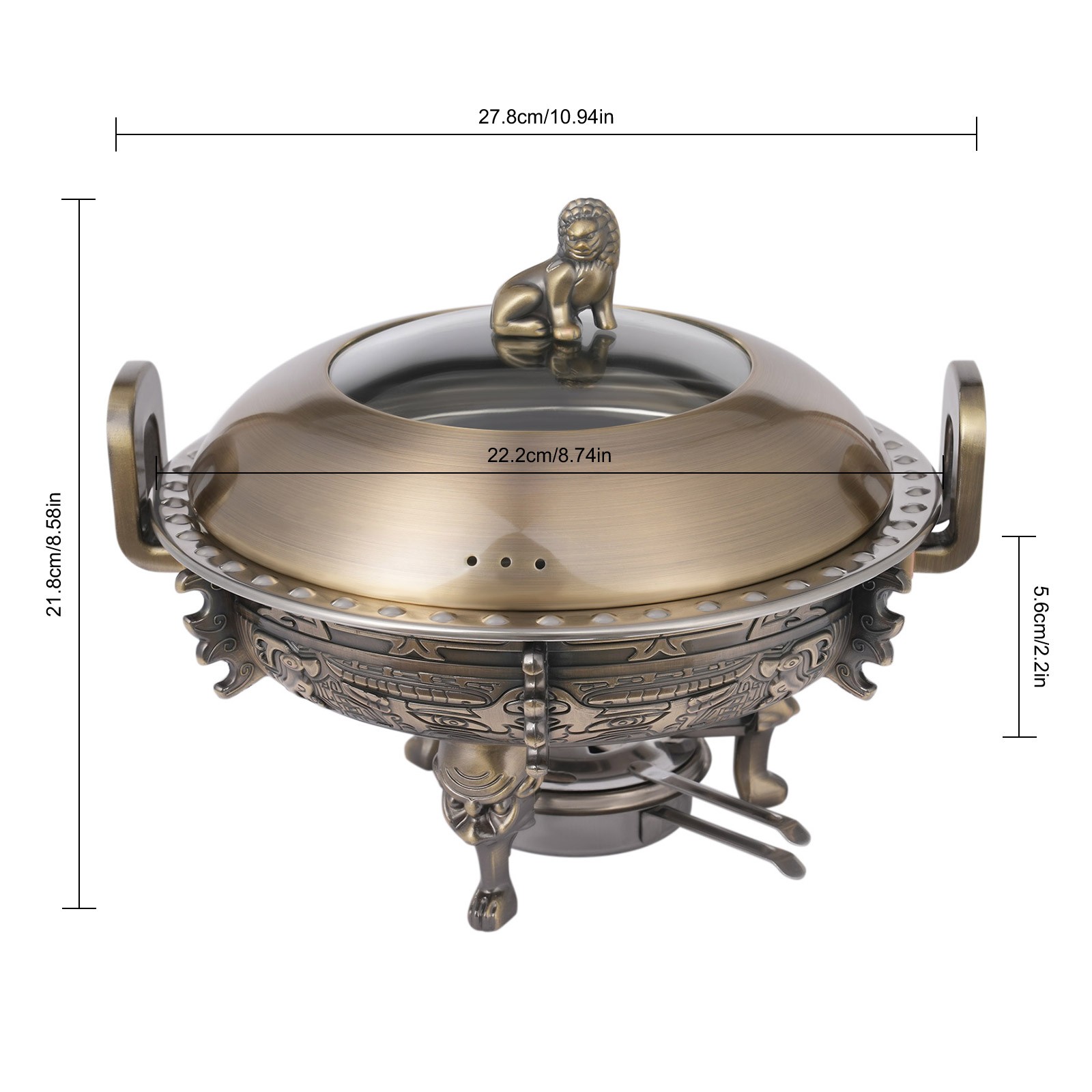 4 PCS Bronze Chinese Style Chafing Dishes Set with Alcohol Stoves Buffet