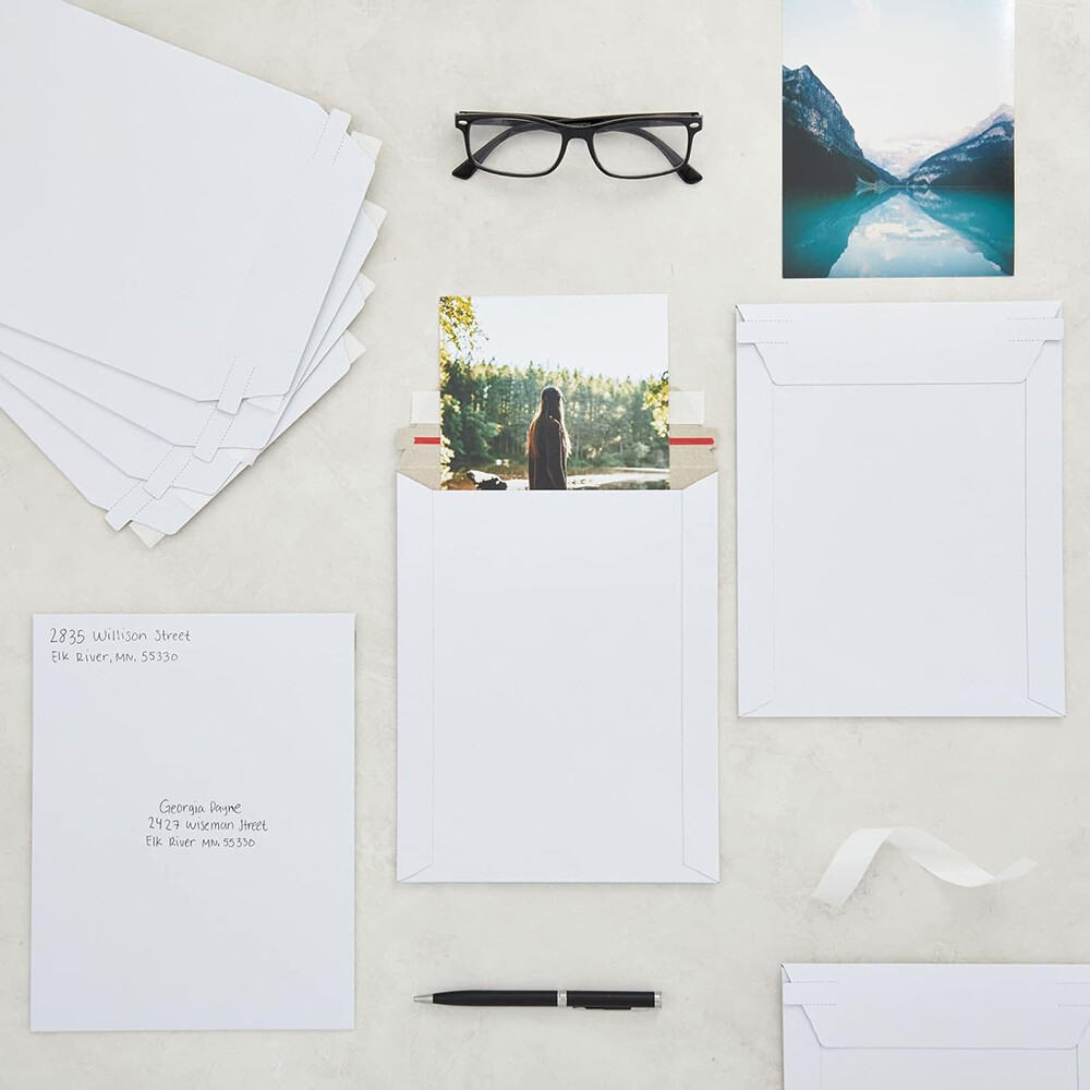 100- 1000 White Flat Photo Mailers Document Envelopes Cardboard Self Seal Mailer