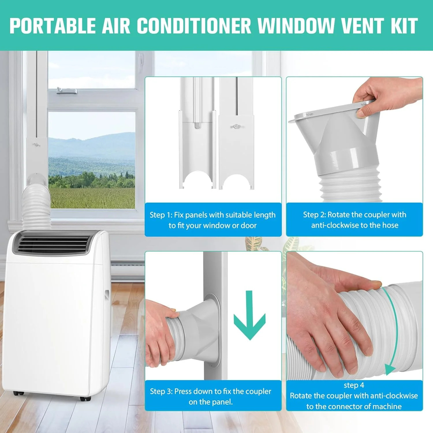 Portable Air Conditioner Window Vent Kit with 5.9″ Exhaust Hose Universal Portab