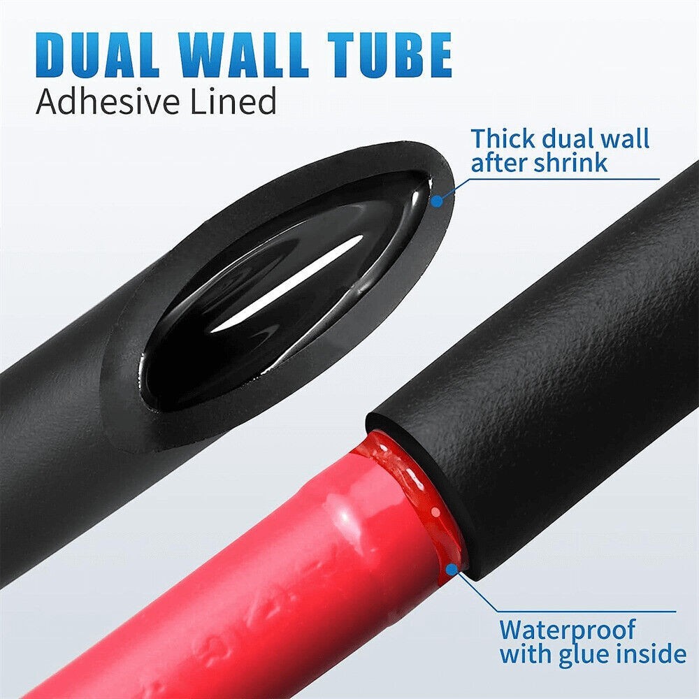 5-100ft Black Φ1/4″ (6.4mm) Heat Shrink Tubing 3:1 Dual Wall Adhesive Glue Lined