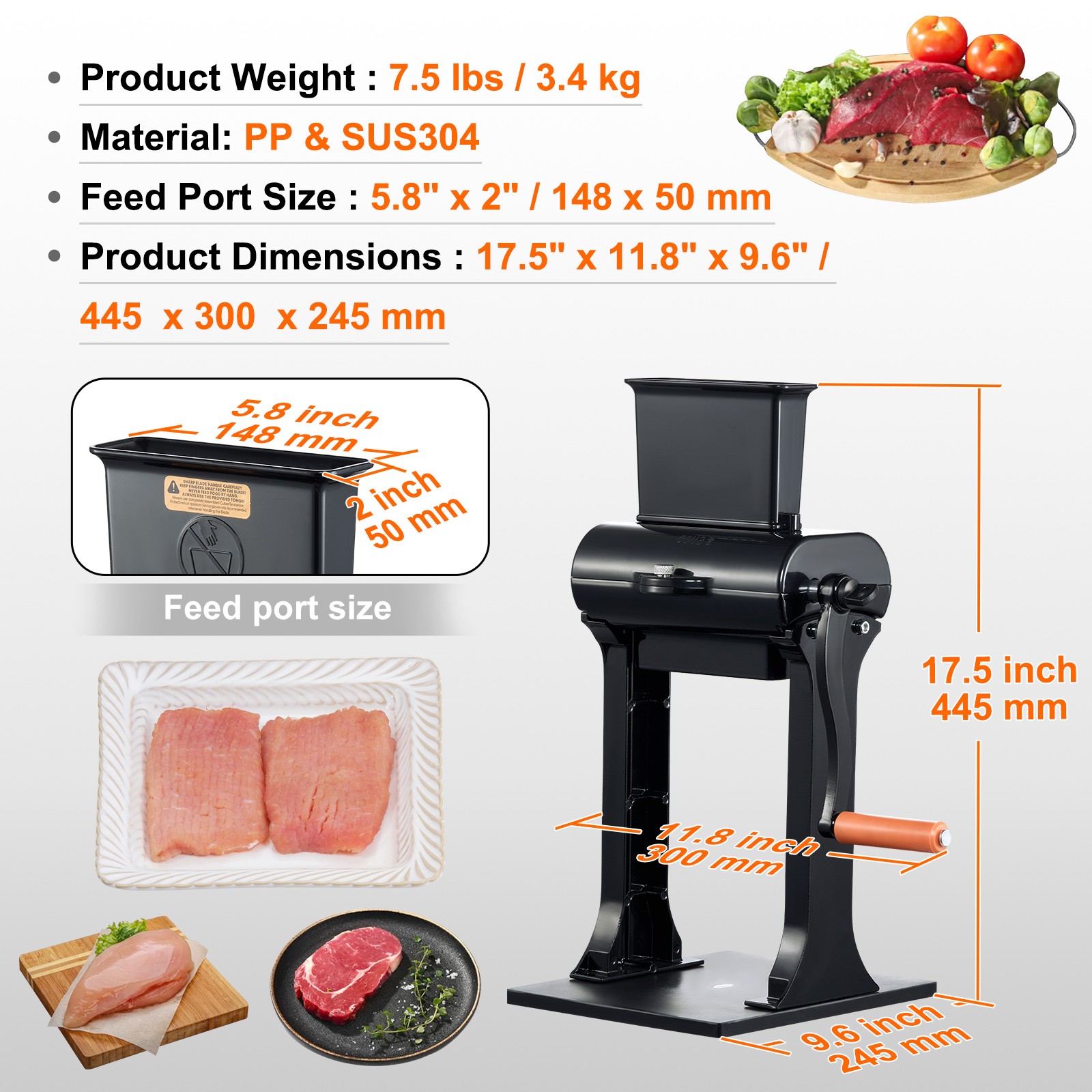 VEVOR Commercial Manual Meat Tenderizer Machine Stainless Steel Kitchen Tool