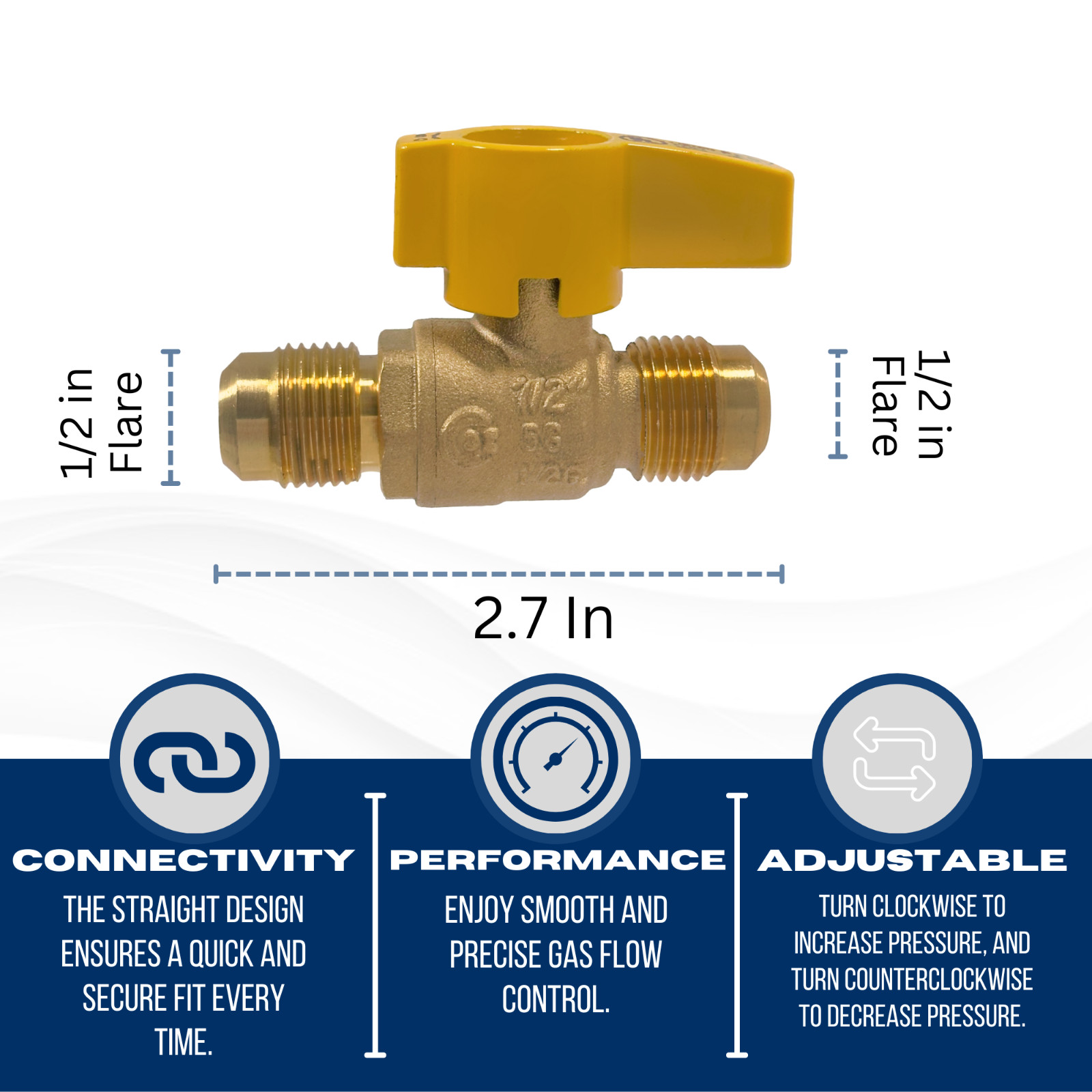 1) 3/8″ FLARE X 3/8″ FLARE GAS VALVE, PROPANE, NATURAL GAS, CSA APPROVED