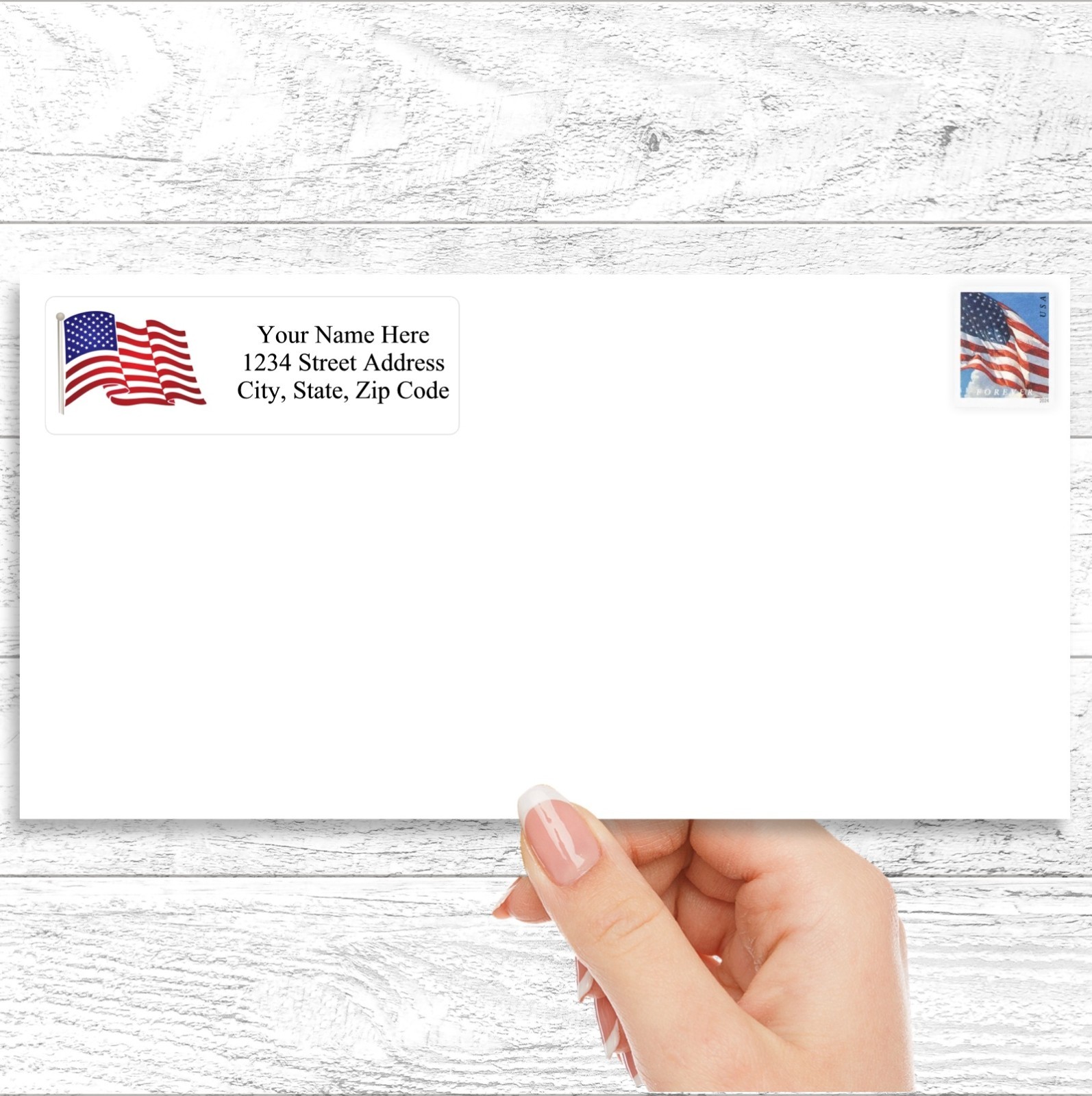 400 Personalized Return Address Labels Stickers 1/2 x 1 3/4 Waving American Flag