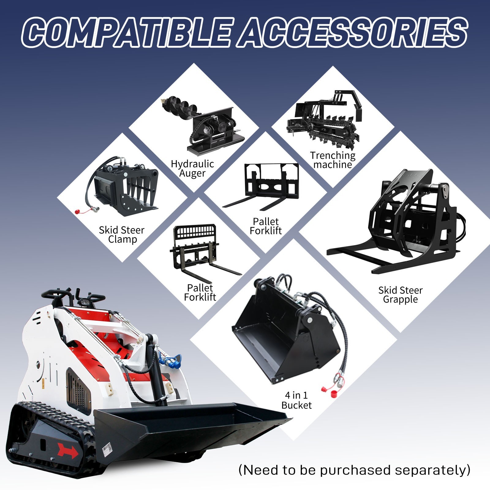 Mini Skid Steer Loader Tracked 13.5HP Stand-on Compact Skid Steer USA Stock