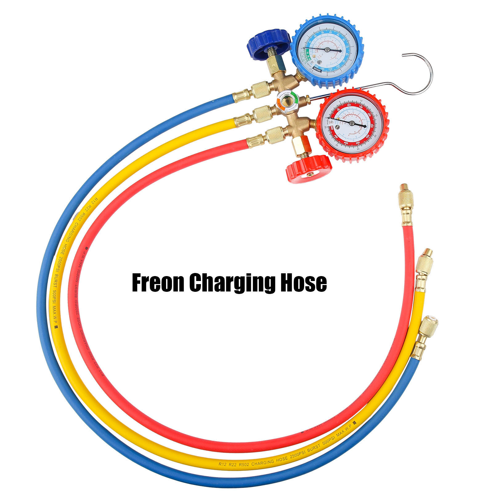 For R502 R134a R12 R22 AC Manifold Gauge Set A/C Refrigeration 3 Way Hose