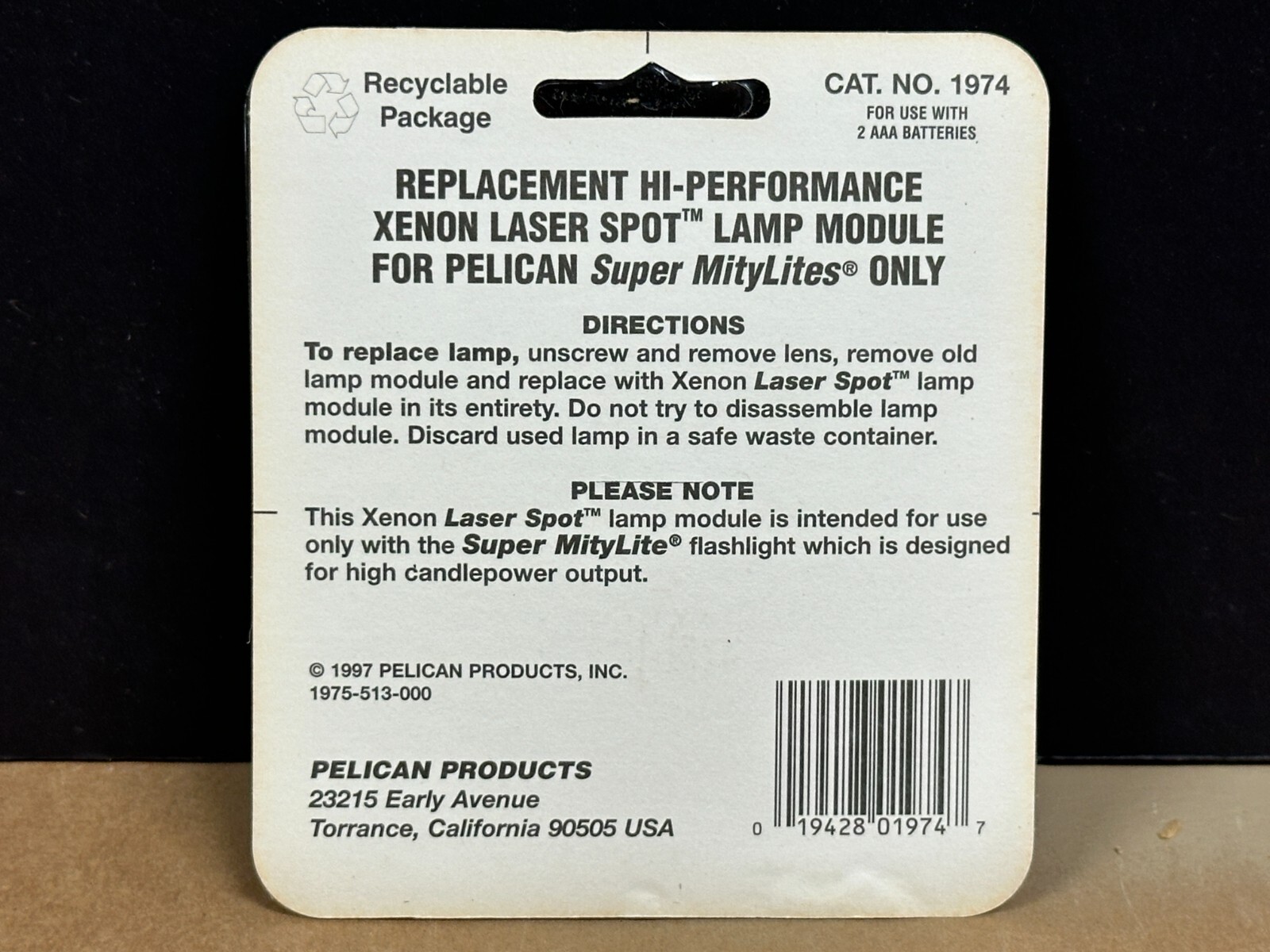 Pelican Super 1974 MityLite Laser Spot Xenon Lamp Module 1900-351-000