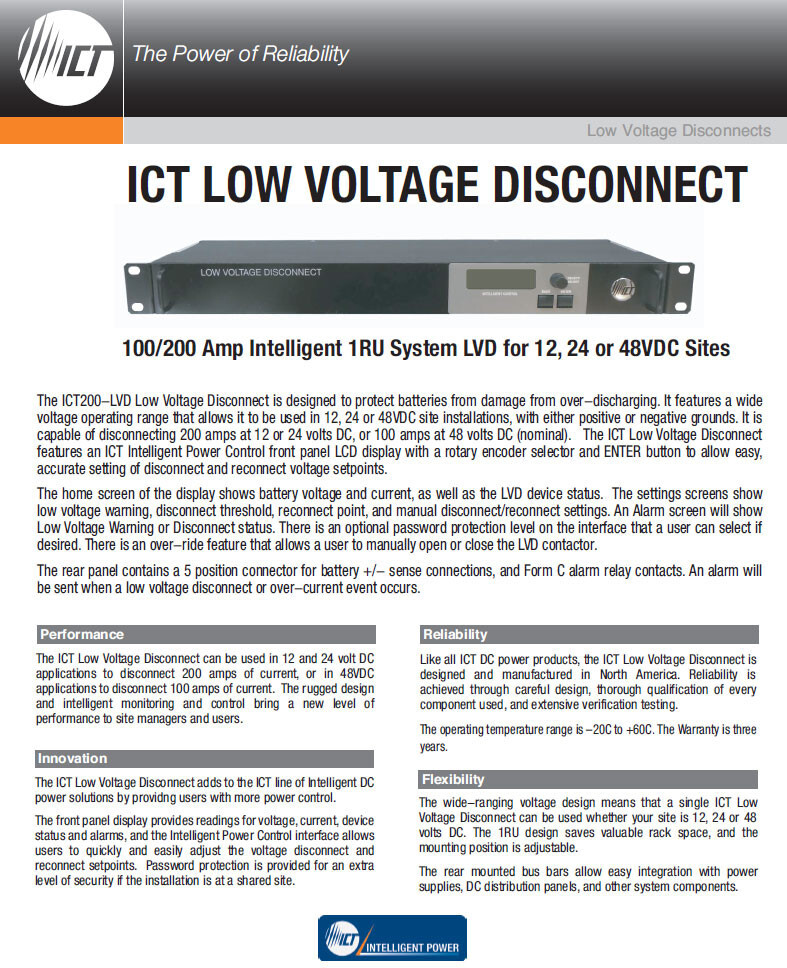 ICT New ICT200-LVD Low Voltage Disconnect 100/200 Amp Intelligent 1RU System LVD
