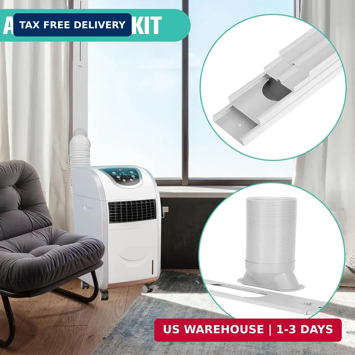 Portable Air Conditioner Window Vent Kit with 5.9″ Exhaust Hose Universal Portab