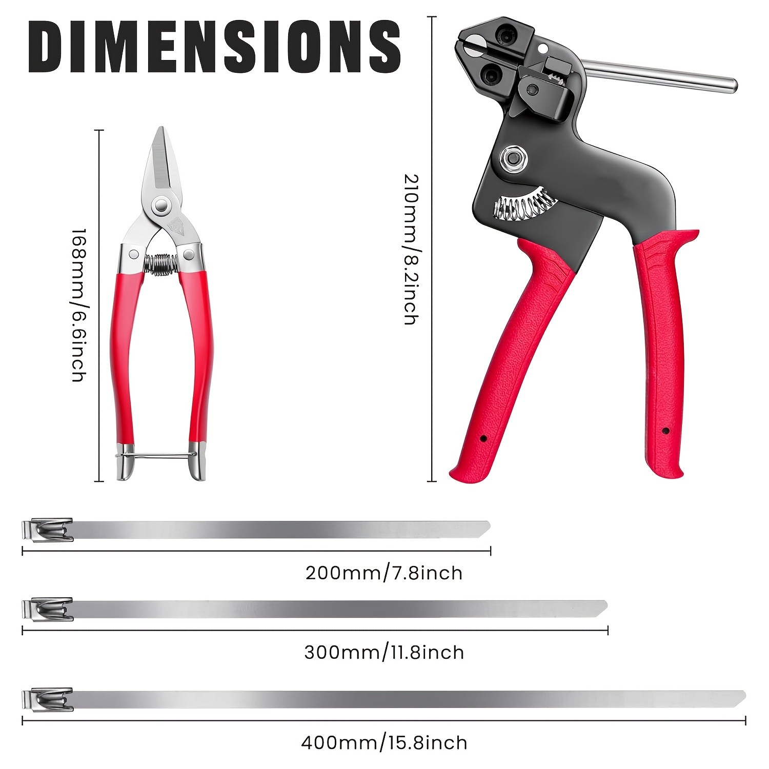 Heavy Duty 304 Stainless Steel Cable Tie Gun Kit-150pcs Metal Zip Ties(3 Sizes)
