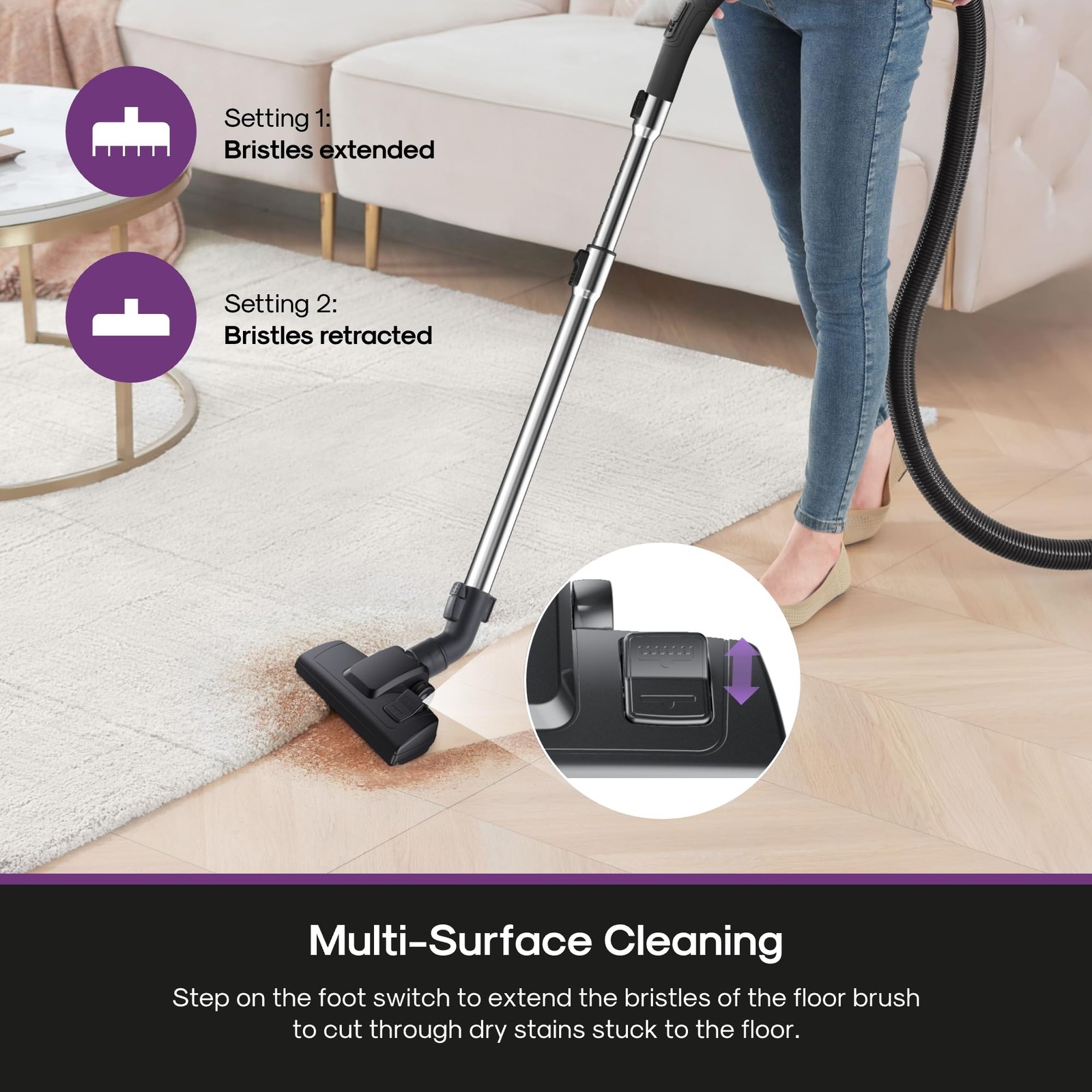 Eureka Bagless Canister Vacuum Cleaner, 1100W High Power Cleaner White