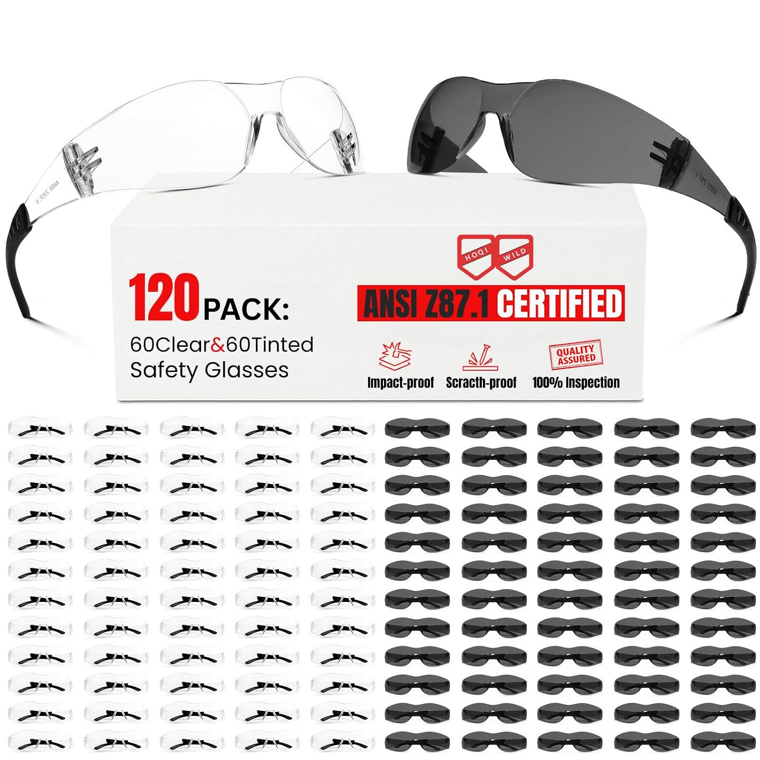 ANSI Z87.1 Clear Safety Glasses for Men and Women 36Pack, Scratch&Impact-Resista