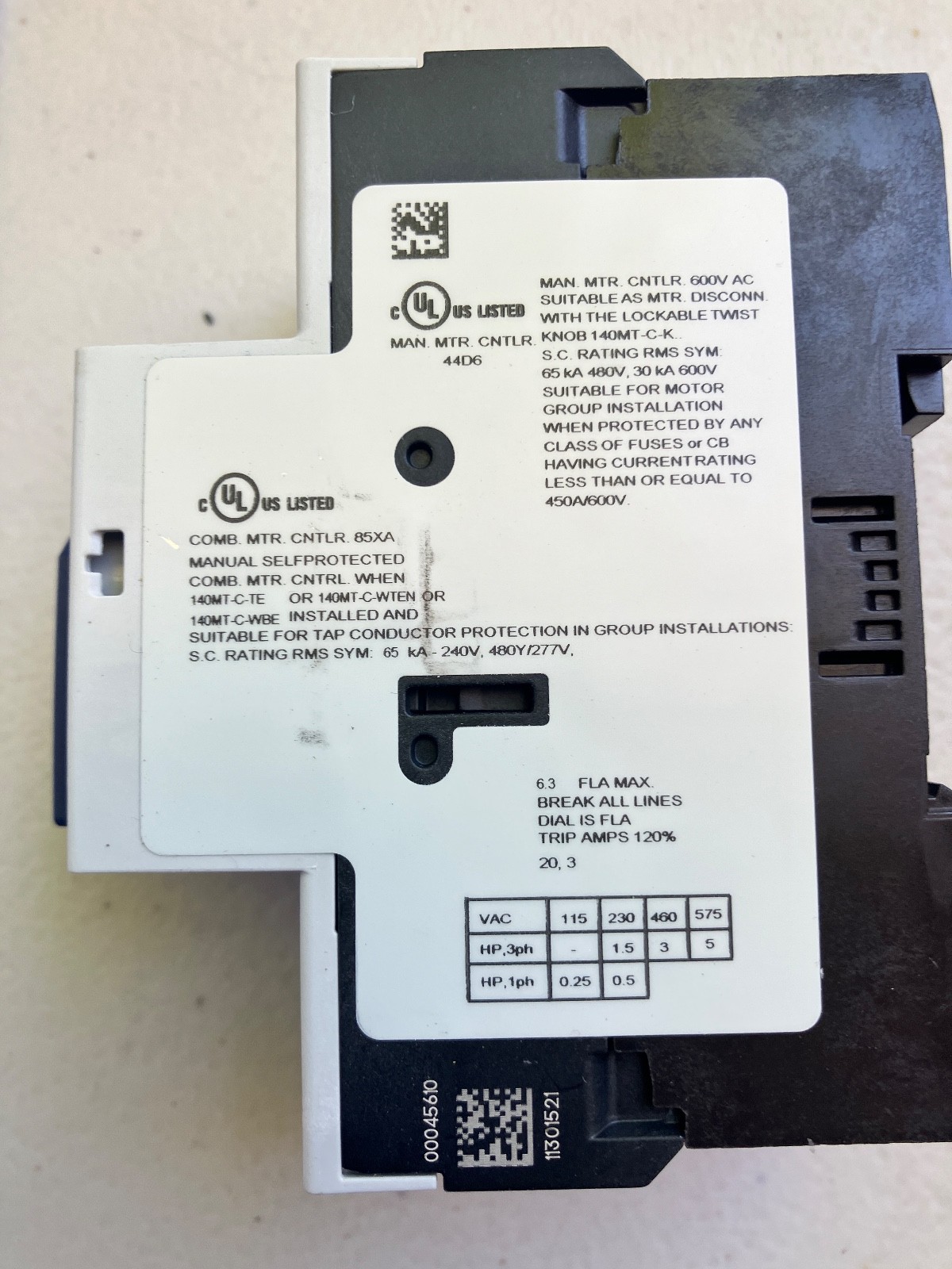 Allen-Bradley 140MT-C3E-B63 Motor Protector Circuit Breaker 4.0 – 6.3A Trip