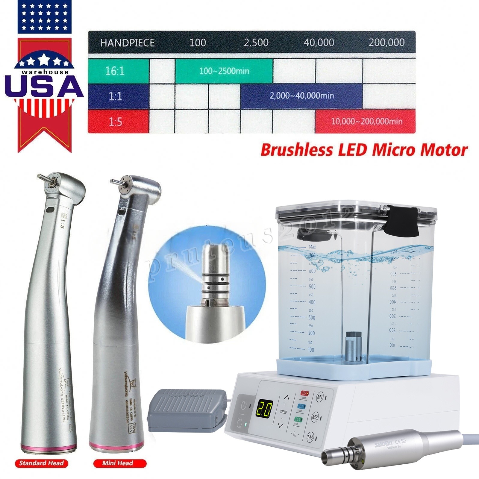 NSK Style Dental Brushless LED Electric Micro Motor/1:5 LED Increasing Handpiece