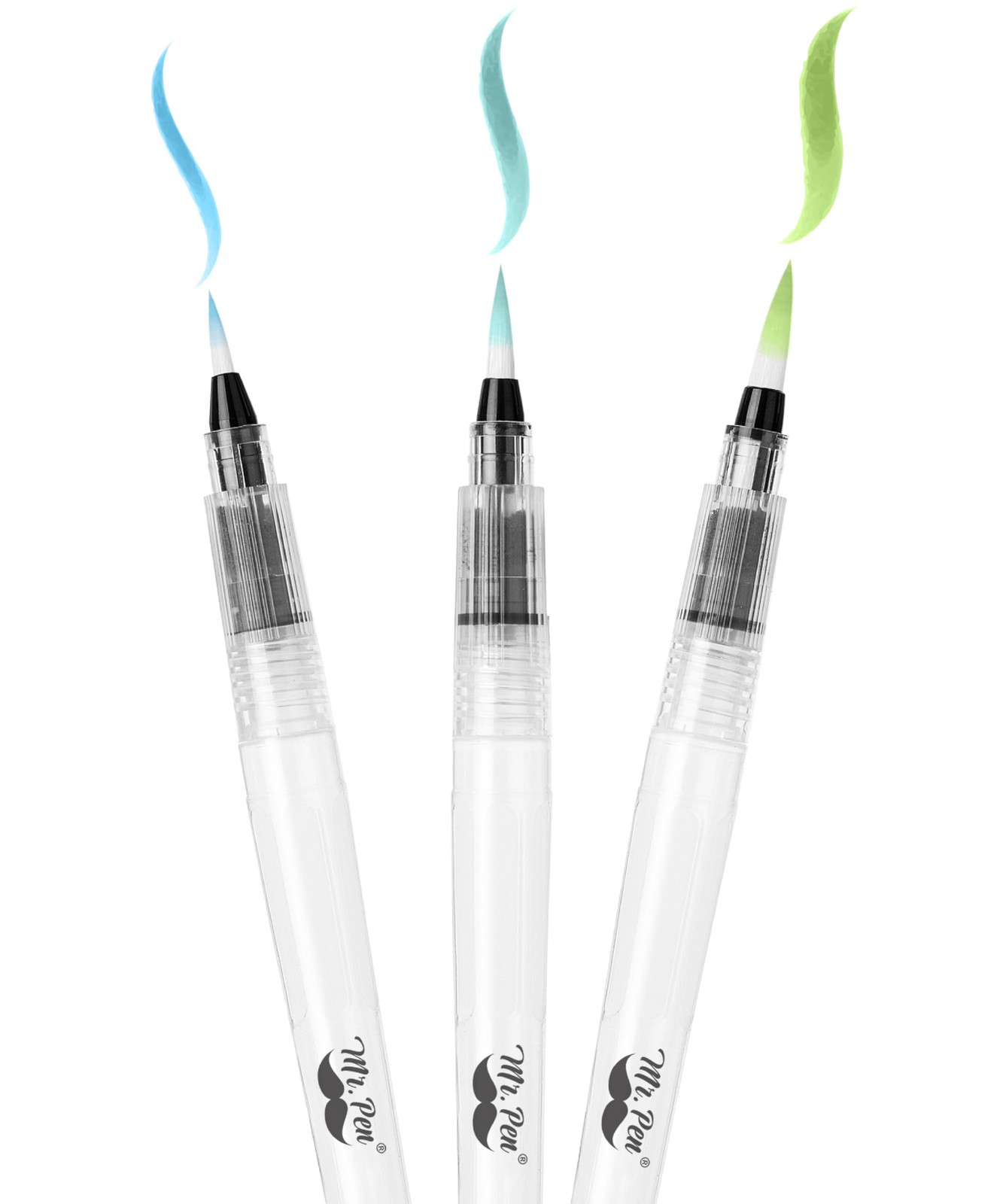 Mr. Pen- Watercolor Brush Pens, 3 pcs, 3 x Point Tips Medium, Multicolor