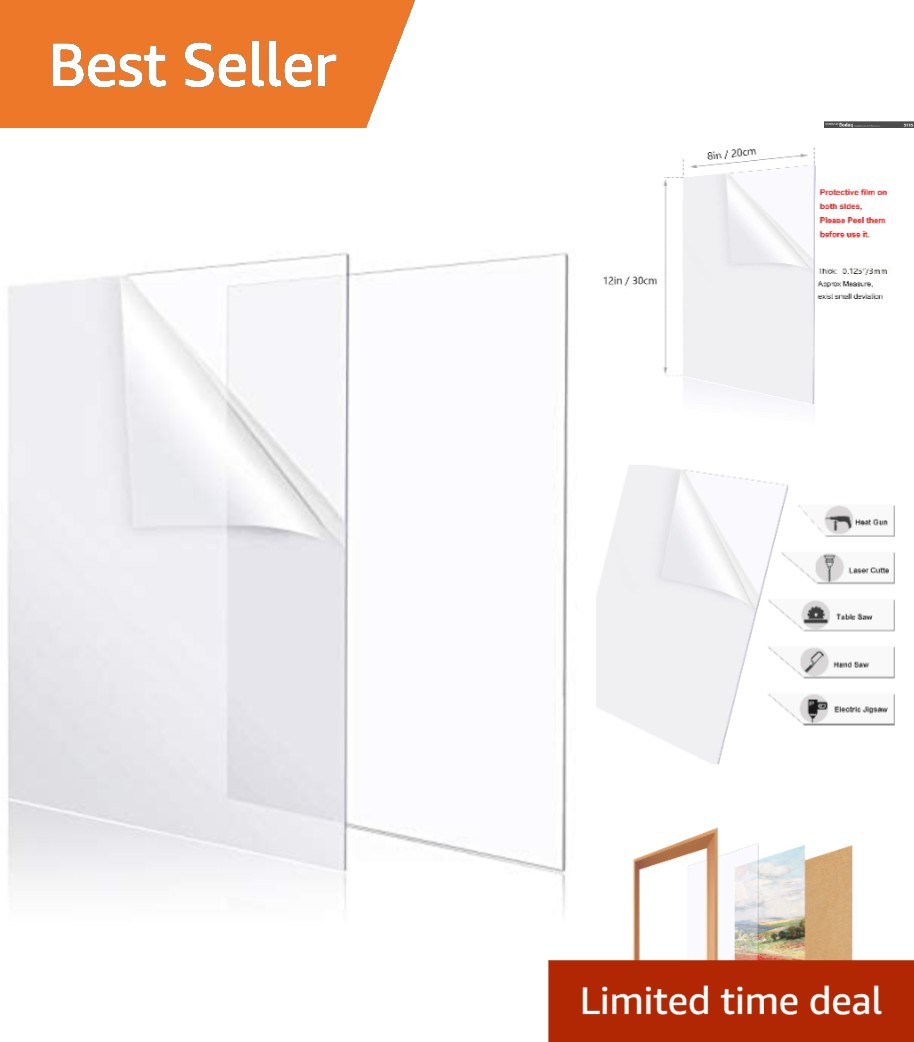 High Clarity 8″ x 12″ Plexiglass Sheets – UV & Weather Resistant for Crafts