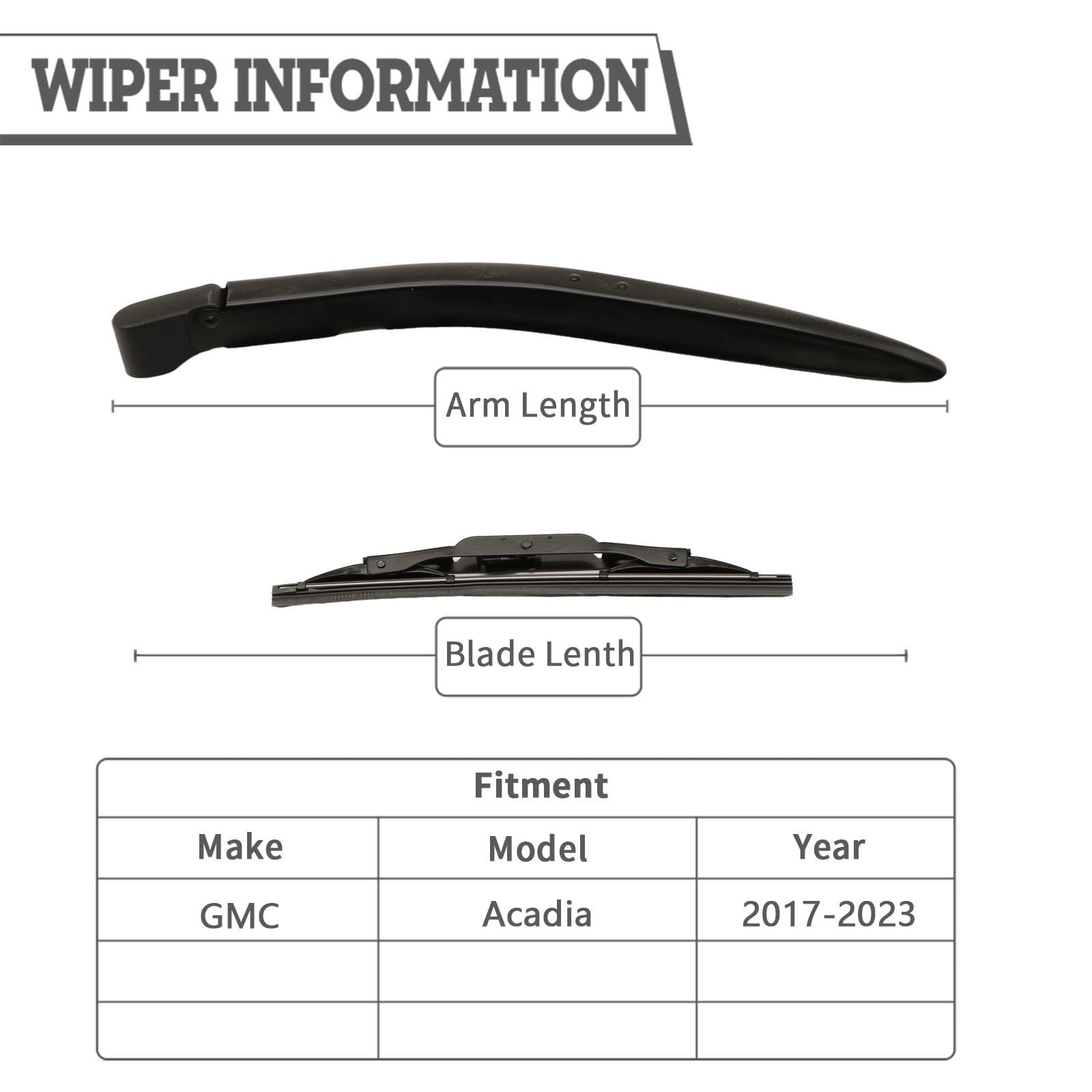 Rear Wiper Arm & Blade Kit, Exact-Fit Replacement for 2017-2023 GMC Acadia, O…