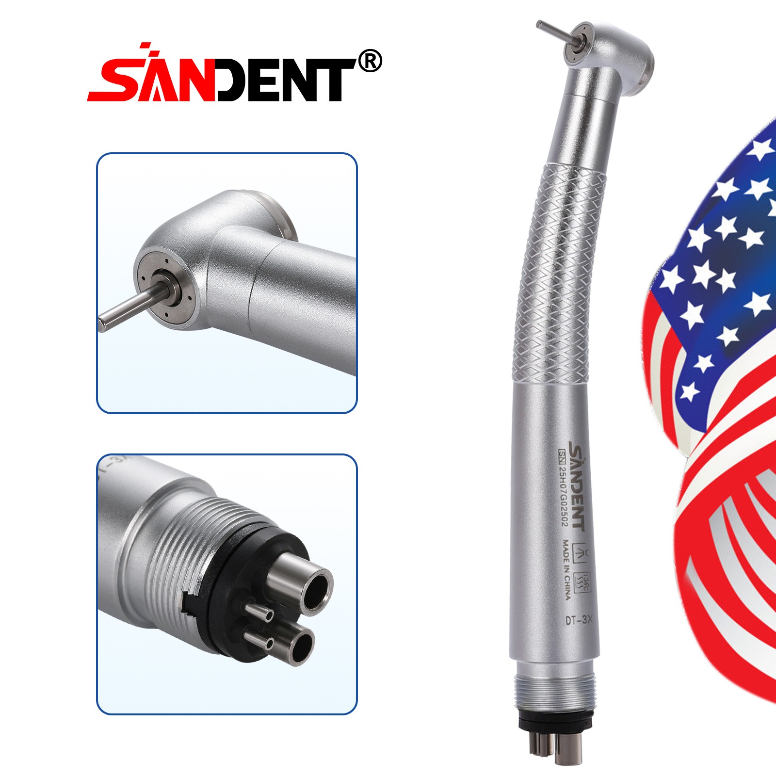 SANDENT Dental High Speed Handpiece Push Button 4 port spray 4 Hole Fit NSK