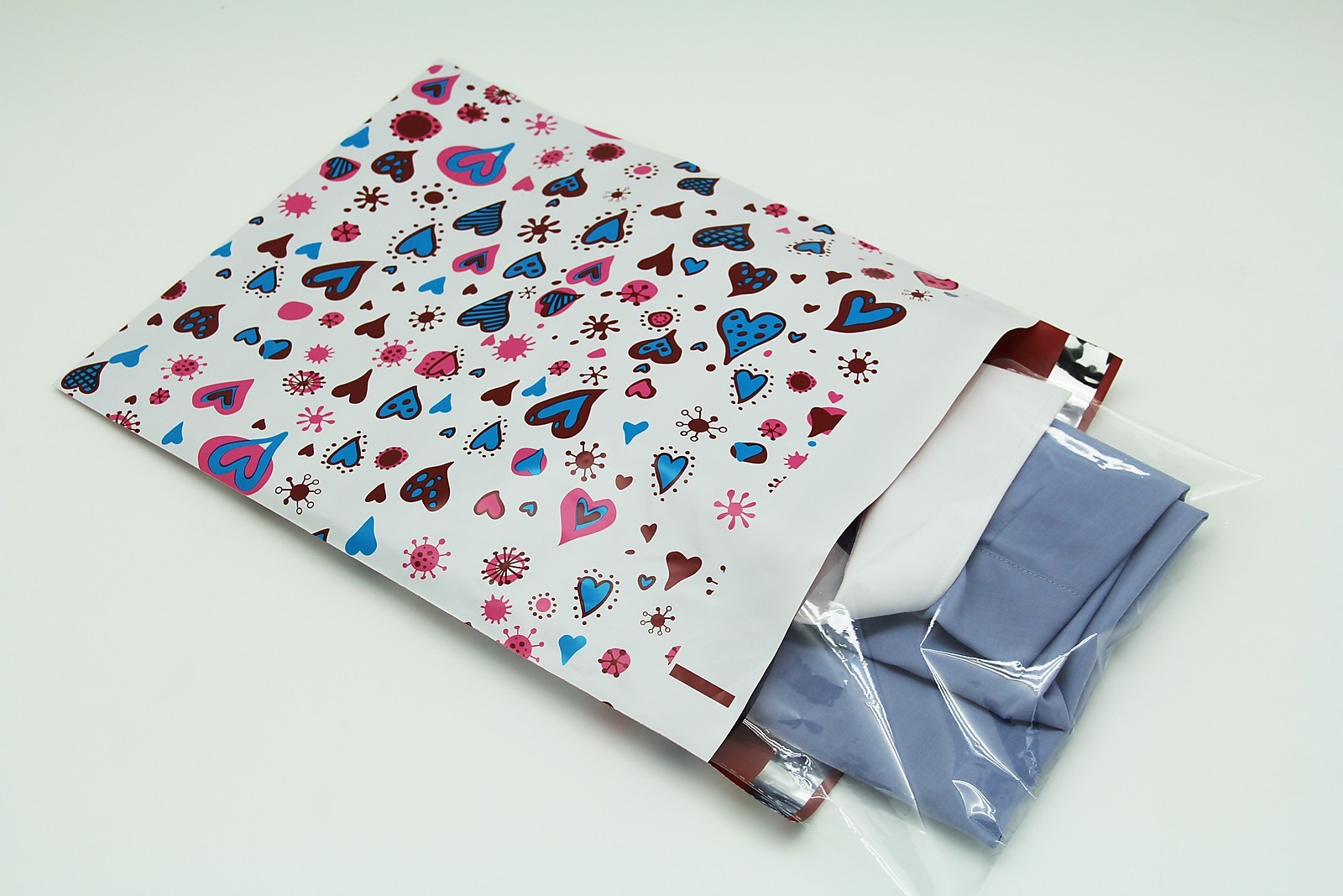200 Bags 100 10×13 Blue Hearts,100 10×13 Pink Flowers Designer Poly Mailers