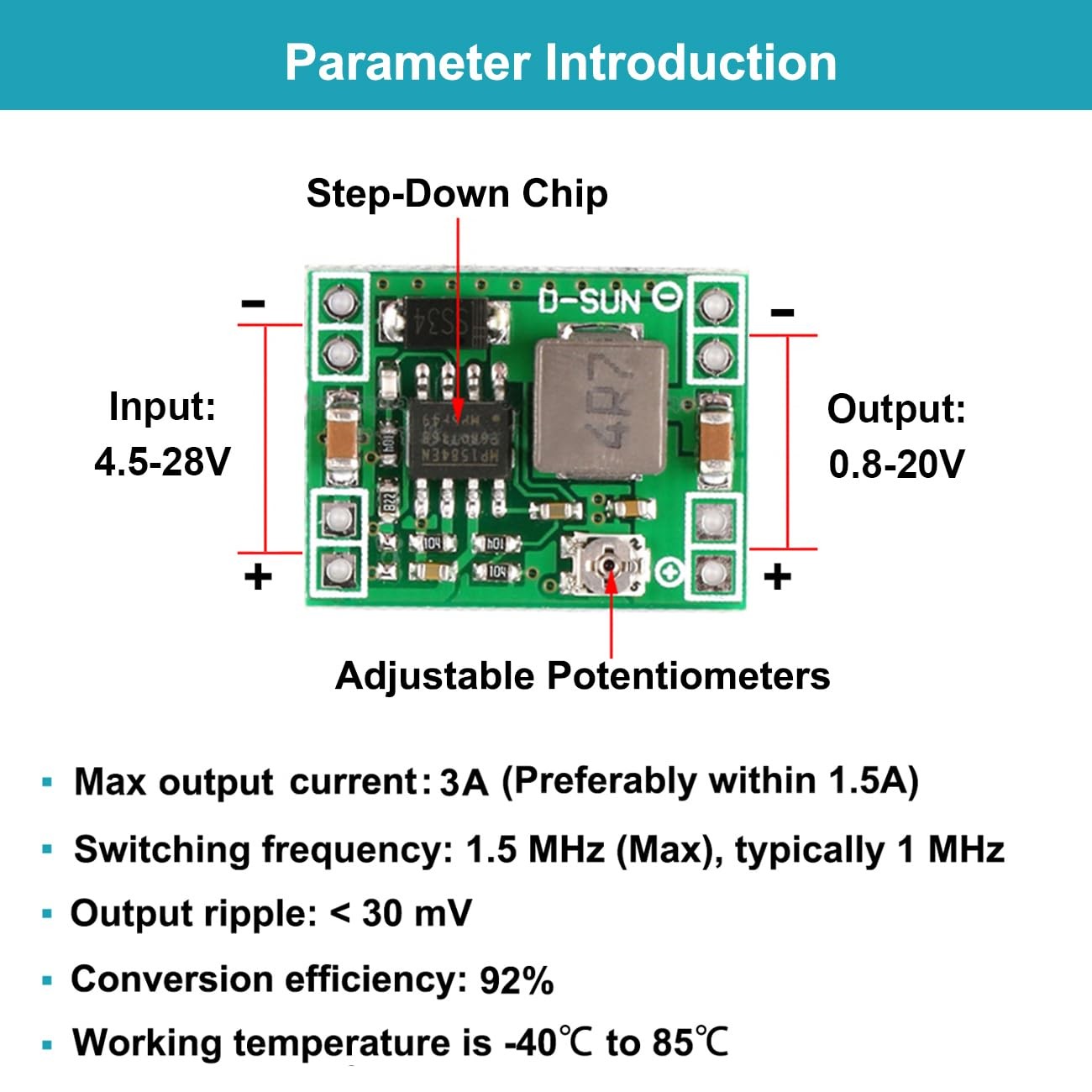 5 Pieces 1.5A Adjustable 5V Power Converter, Mini Voltage Buck Regulator DC 1…