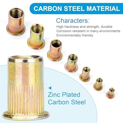 100 Pcs RIVET NUT Flat Head Threaded Insert 1/4-20 UNC Carbon Steel Nutsert SAE