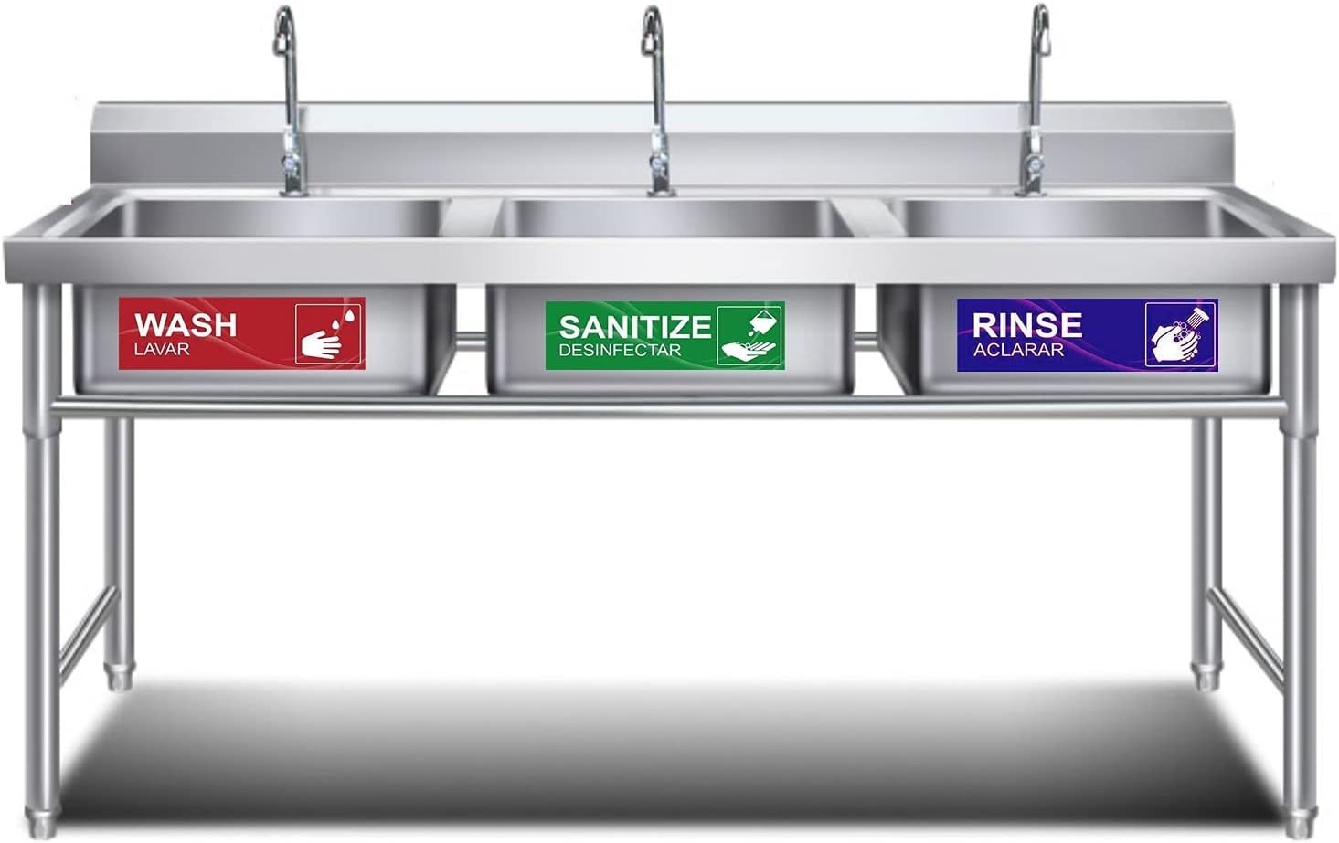 4 Pack Wash Rinse Sanitize Sink Labels Waterproof Sticker Signs Perfect for 3…