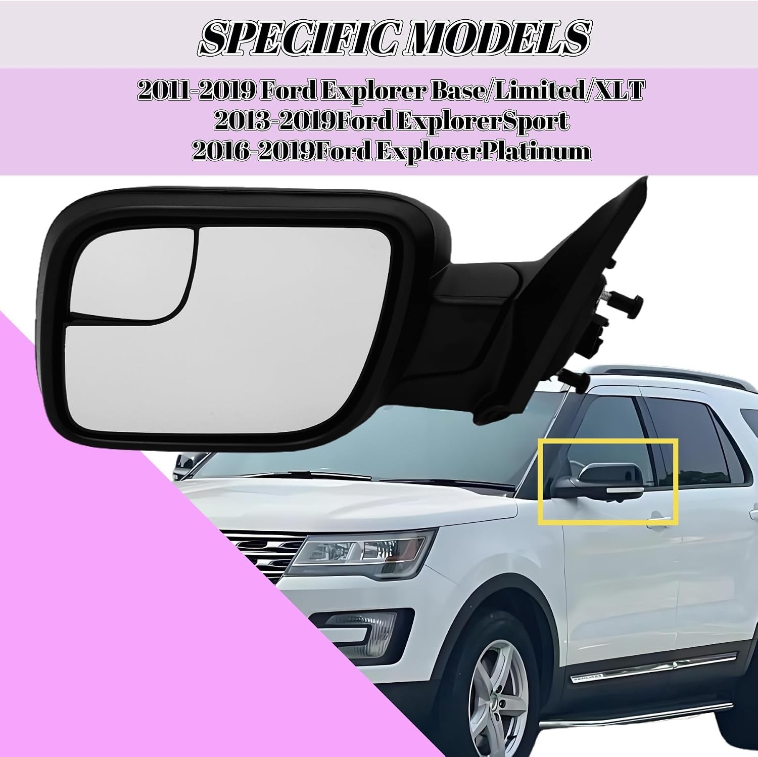 Driver Side Mirror Compatible with Ford Explorer 2011-2019 with Power Glass Non-