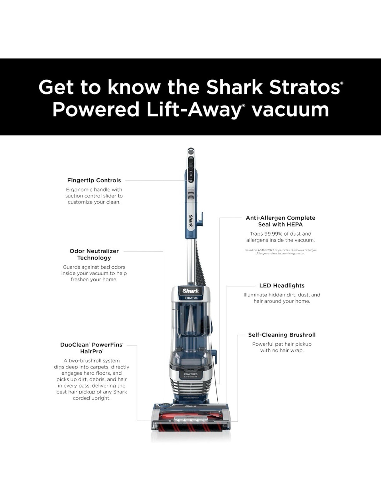 Shark Stratos Powered Lift-Away Upright Vacuum, HEPA, DuoClean, Pet Tools, LED