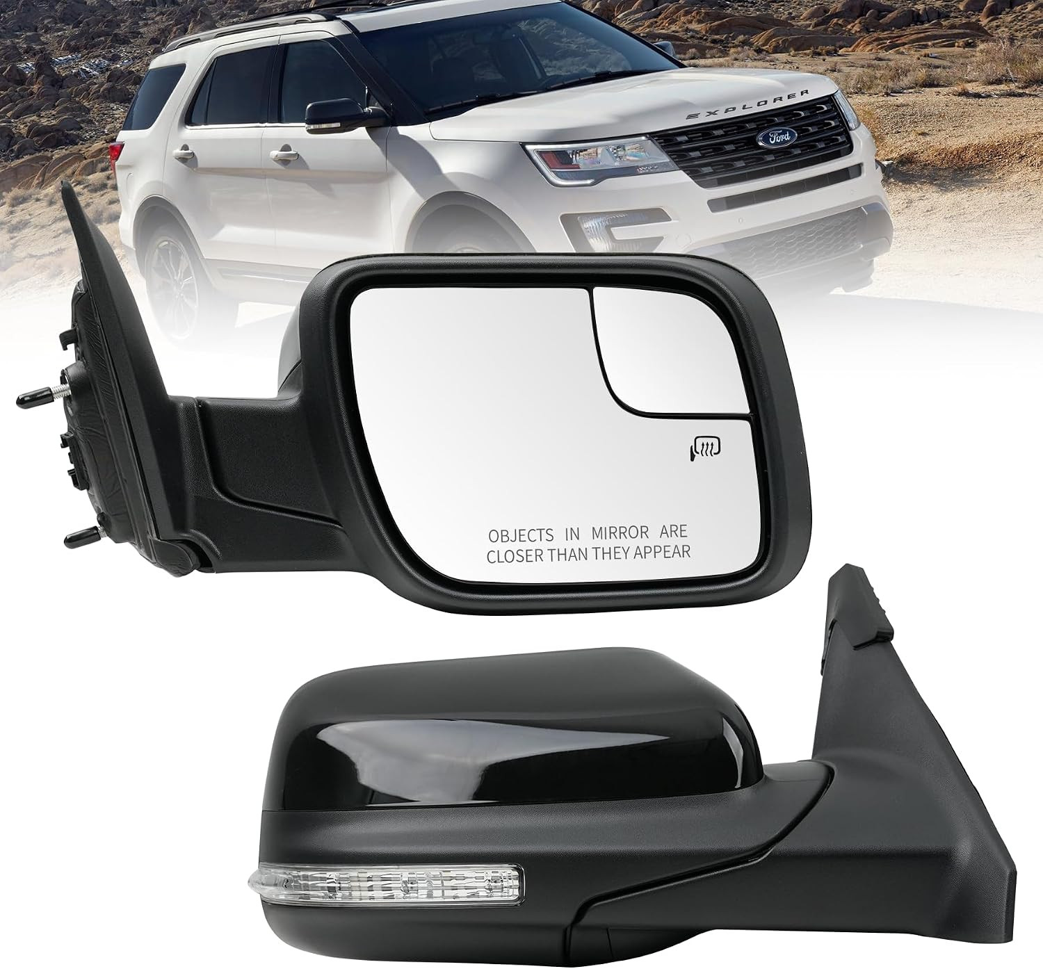 Passenger Right Side Door Mirror for Ford Explorer 2011-2019, with Heated Power