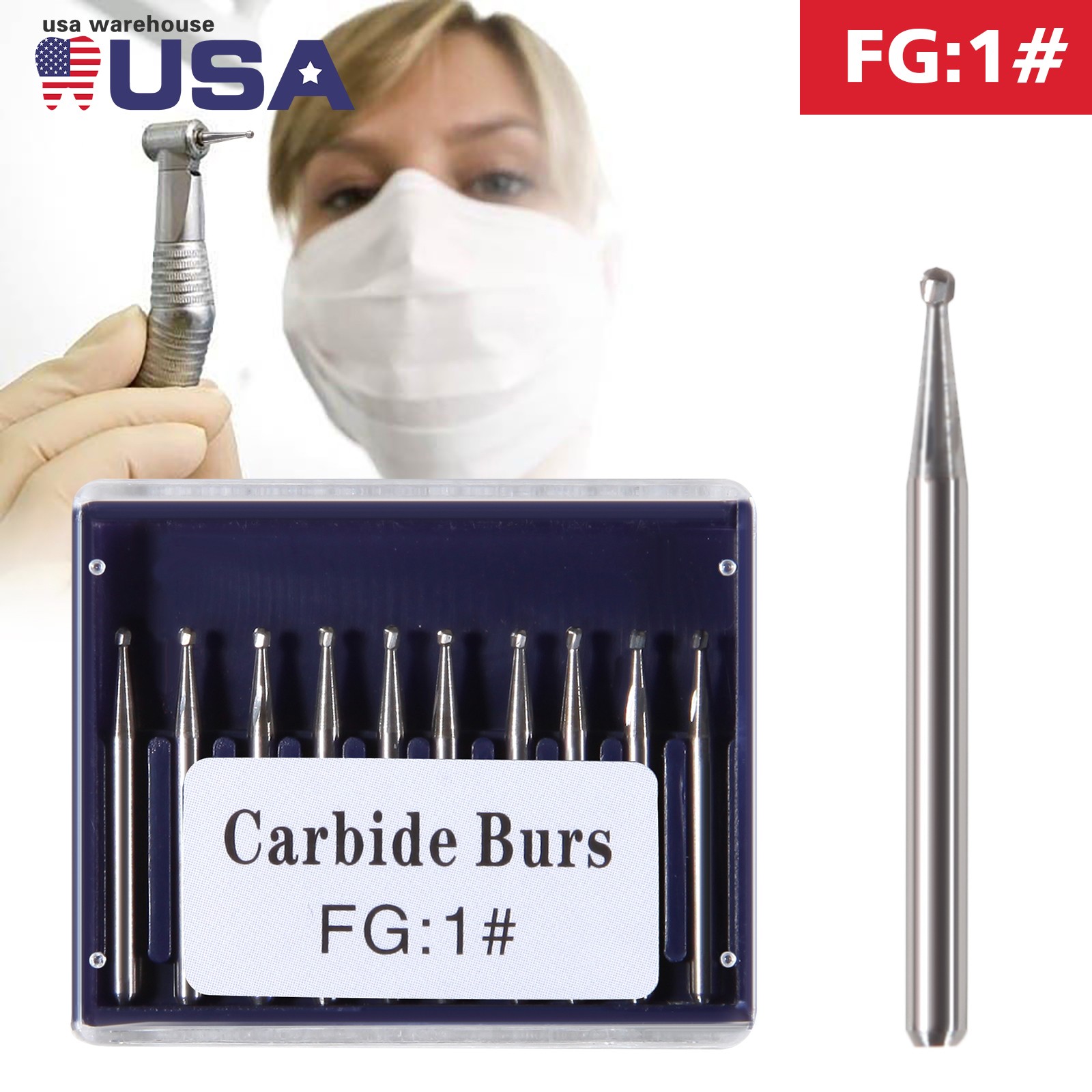 Dental Carbide Burs FG 12345 557 330 Friction Grip Round Pear High Speed