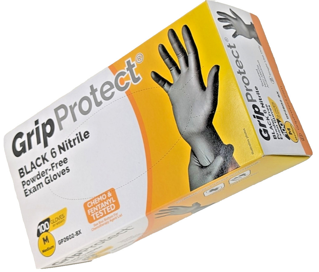 6 Mil BLACK Nitrile Powder-Free Exam Gloves Box of 100