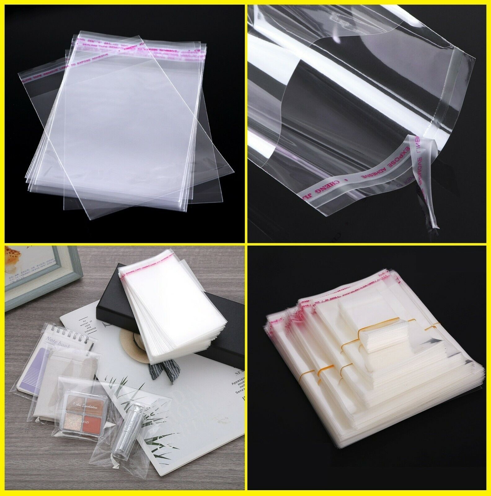 Clear Poly Bags Resealable Plastic Packing T-Shirt Apparel Self Seal Cello Lip