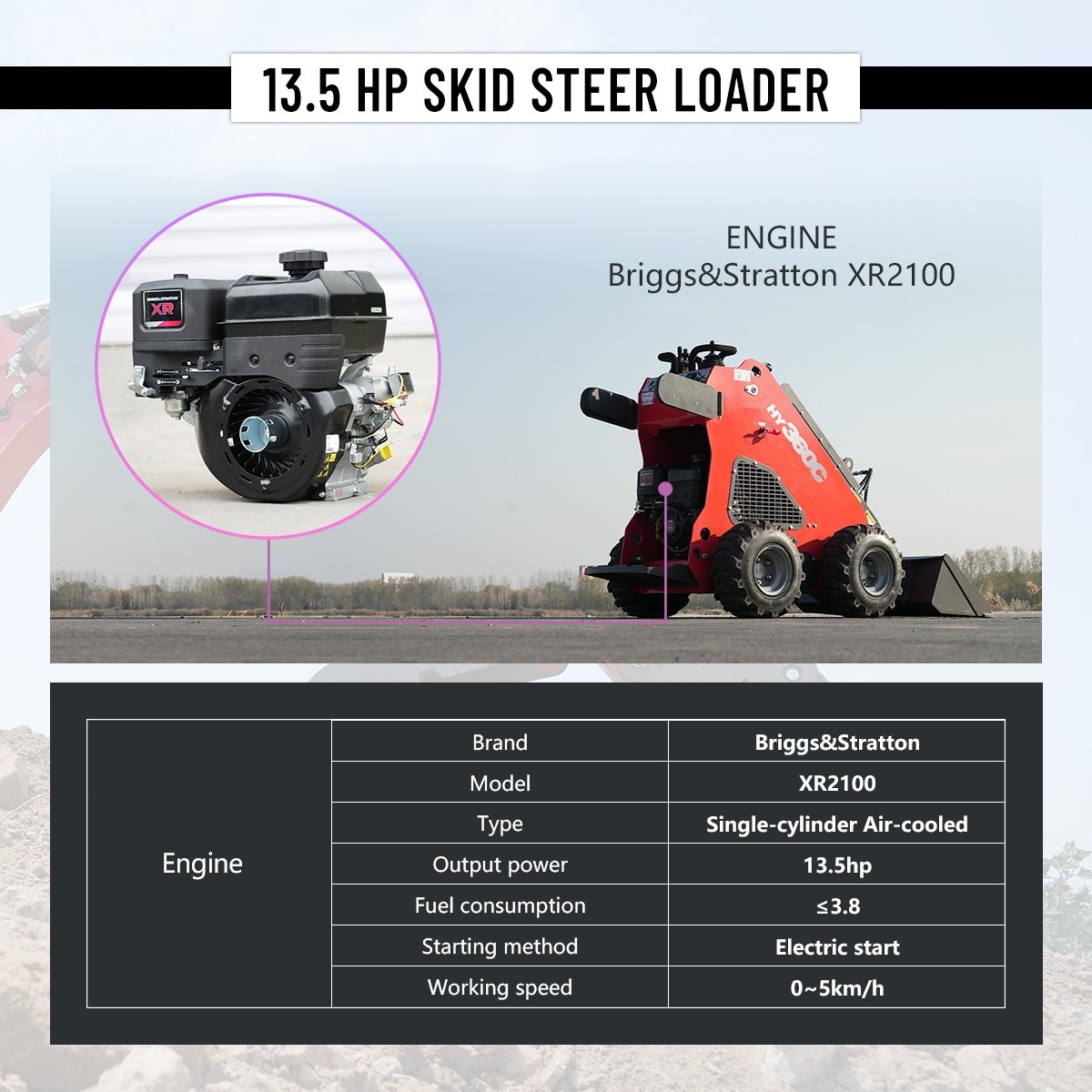 HUAYEE FREE SHIPPING New Mini Skid Steer Loader 13.5hp B&S Gas EPA Engine