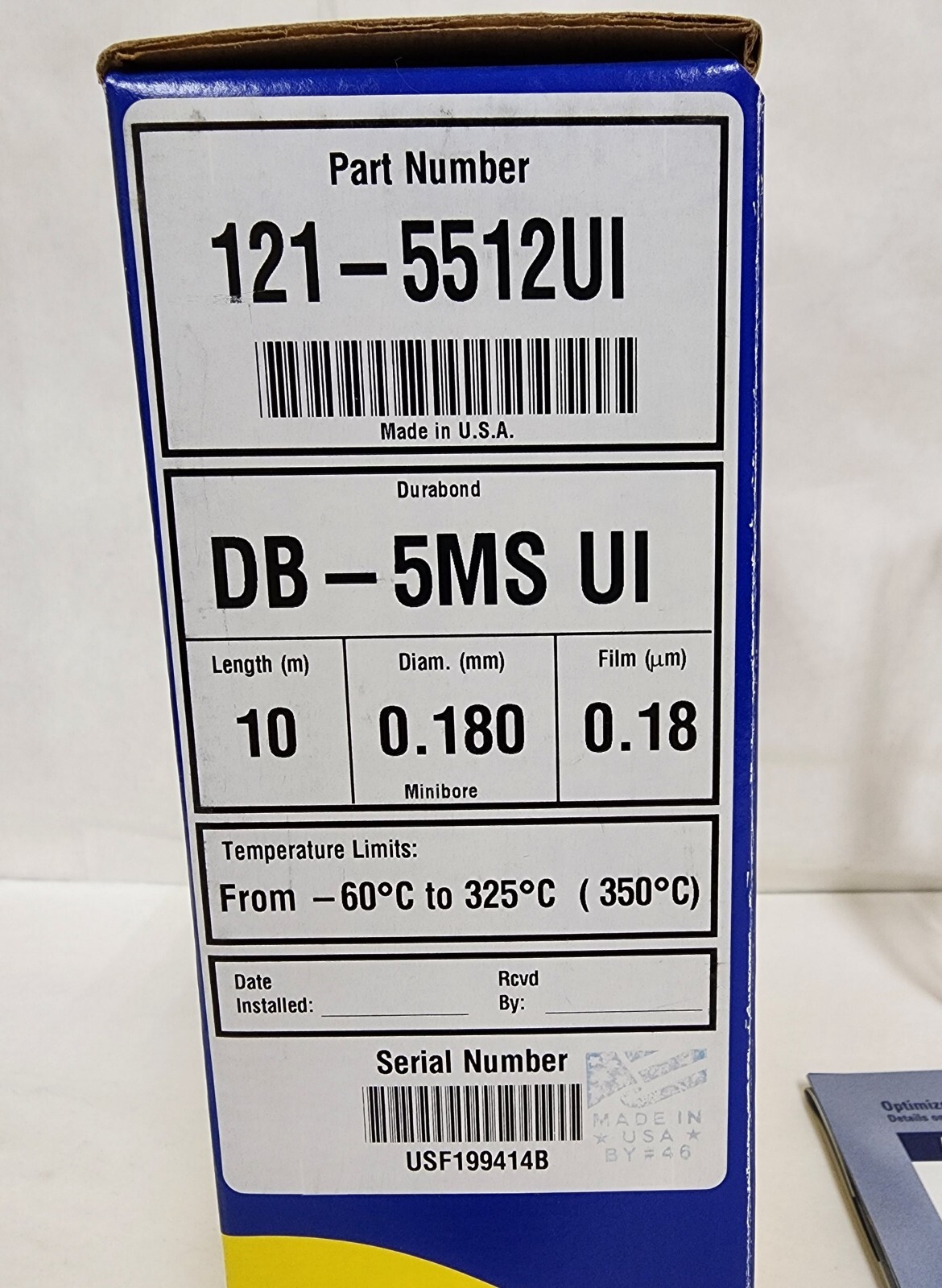 Agilent J&W 121-5512UI DB-5MS Ultra Inert, 10m, 0.18mm, 0.18µm, GC Column