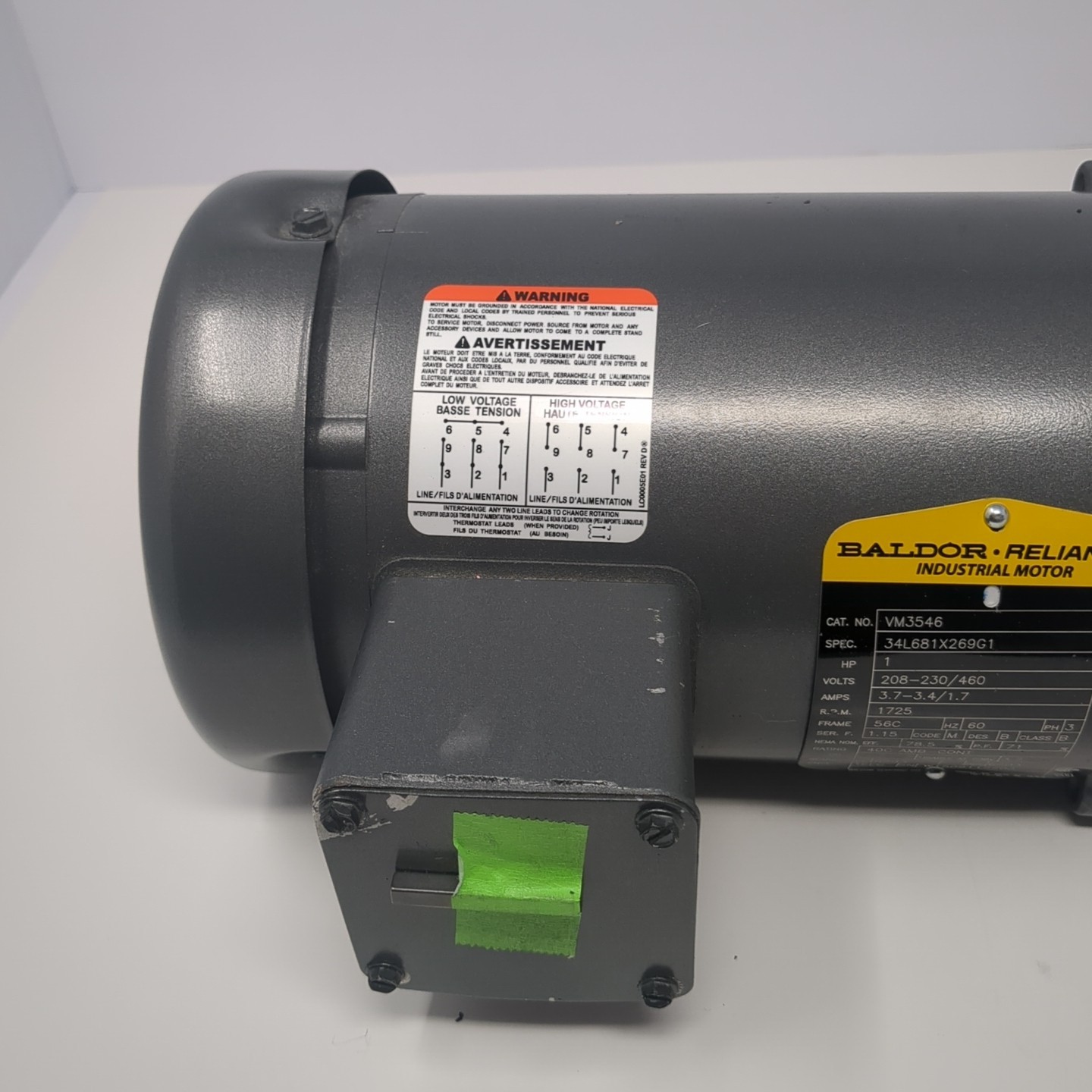 Baldor VM3546 Ac Motor 208-230/460V-AC 1725RPM 1HP 3PH 56C Industrial Motor