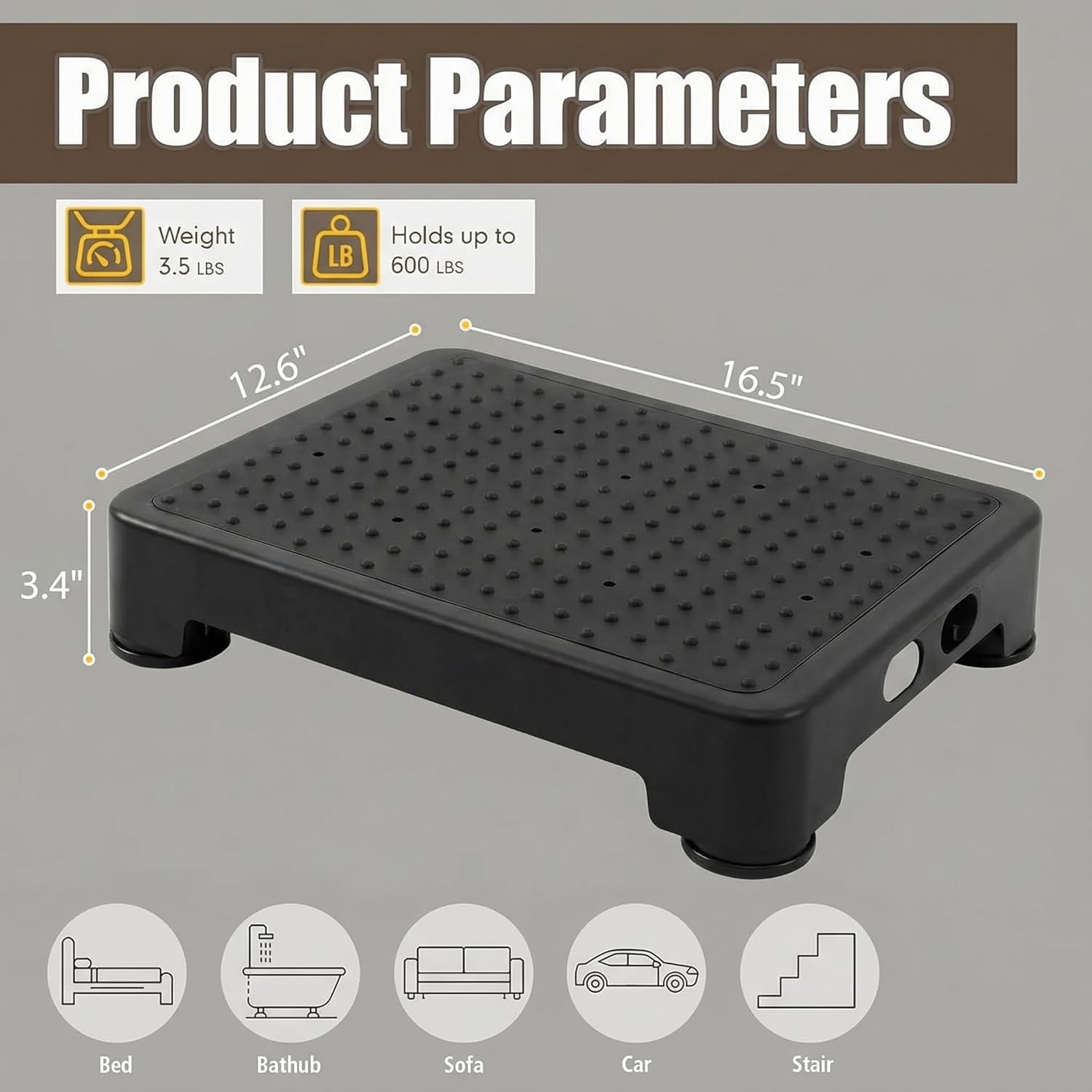CHIKILLA Step Stool for Elderly & Adults, 600LBS 3.4 Inch High, A2: Black