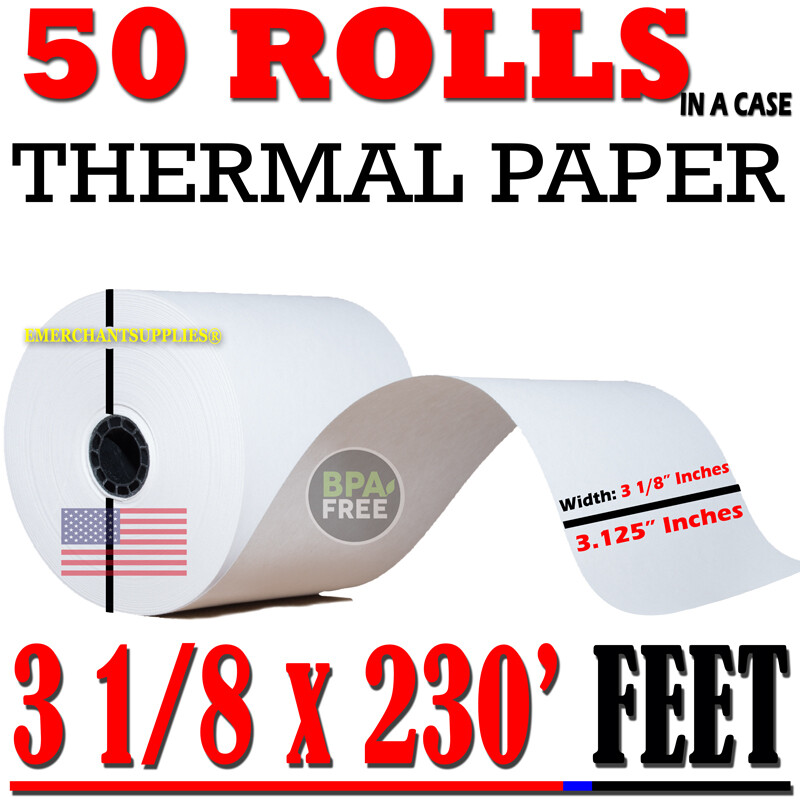 3-1/8″ X 230′ THERMAL POS RECEIPT PRINTER ROLL PAPER BPA FREE – 50 ROLLS 48GSM
