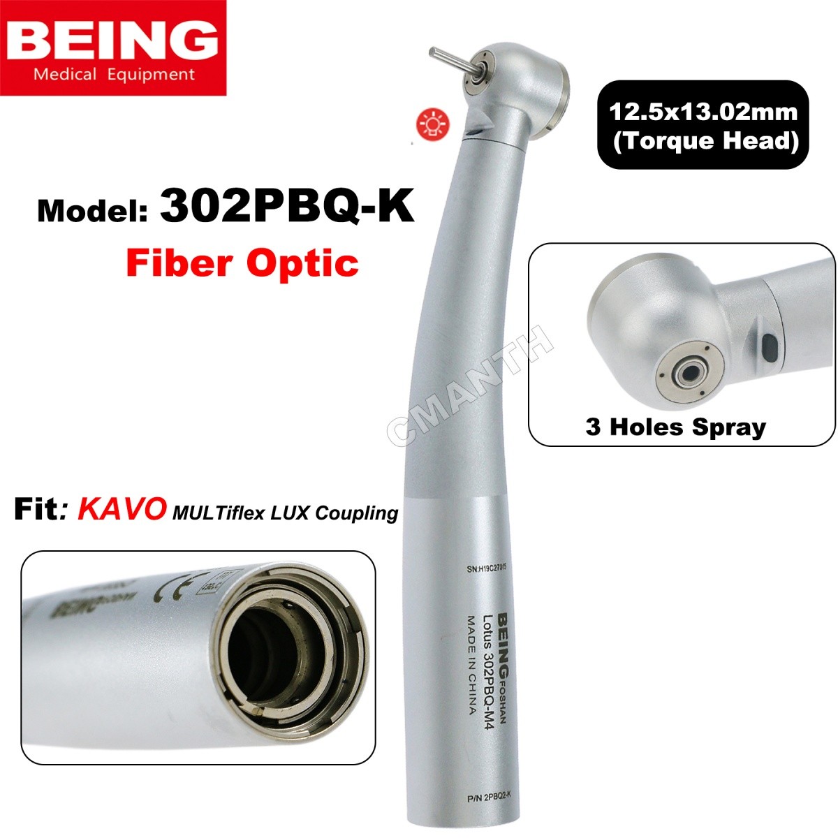 US BEING Dental Handpiece Fiber Optic High Speed Turbine Coupler 4/6Hole FG Burs