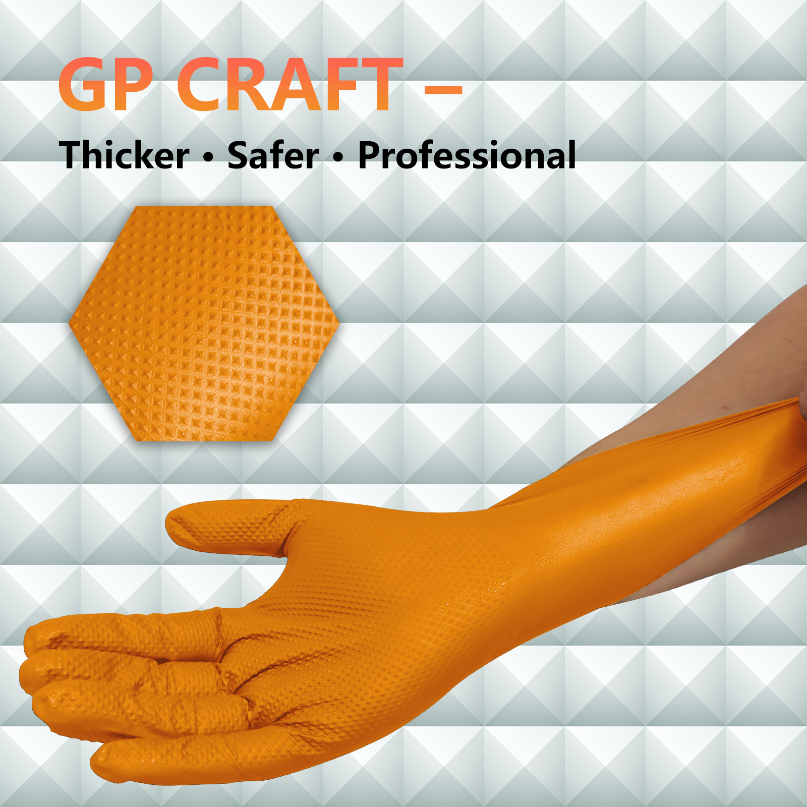 Heavy Duty Orange Industrial Nitrile Gloves with Raised Diamond Texture, 8-mil