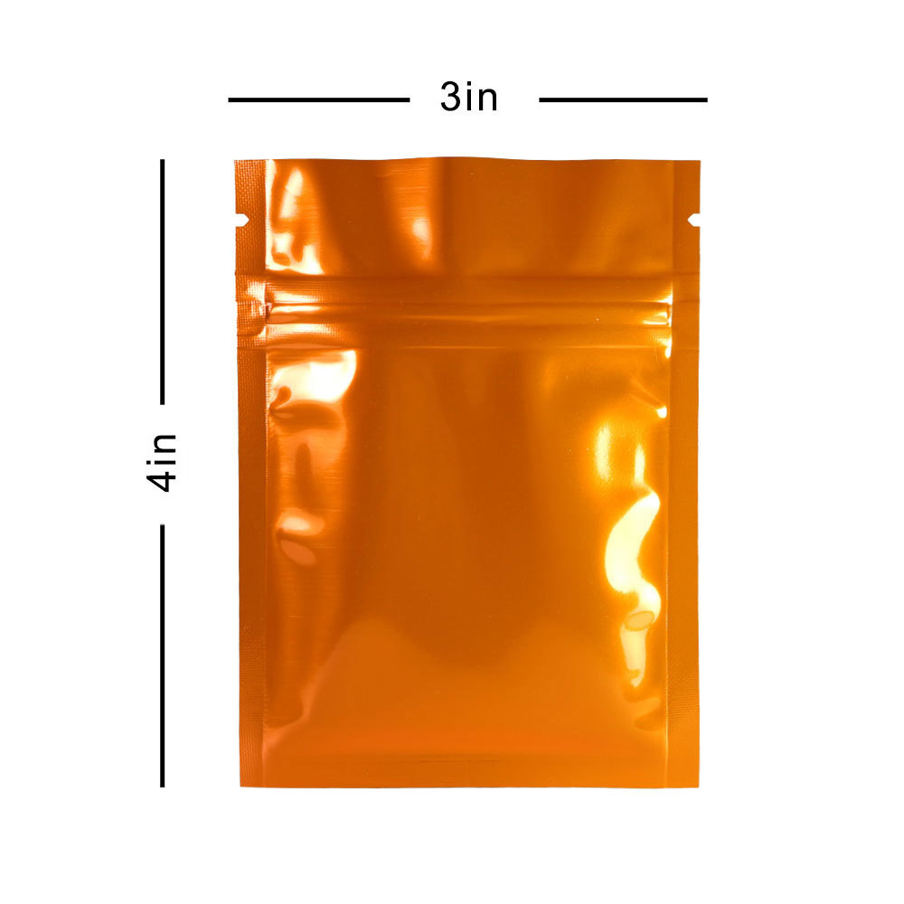 3x4in Both Sided Glossy Orange Foil Mylar Flat Zip lock Bag Wholesale O10