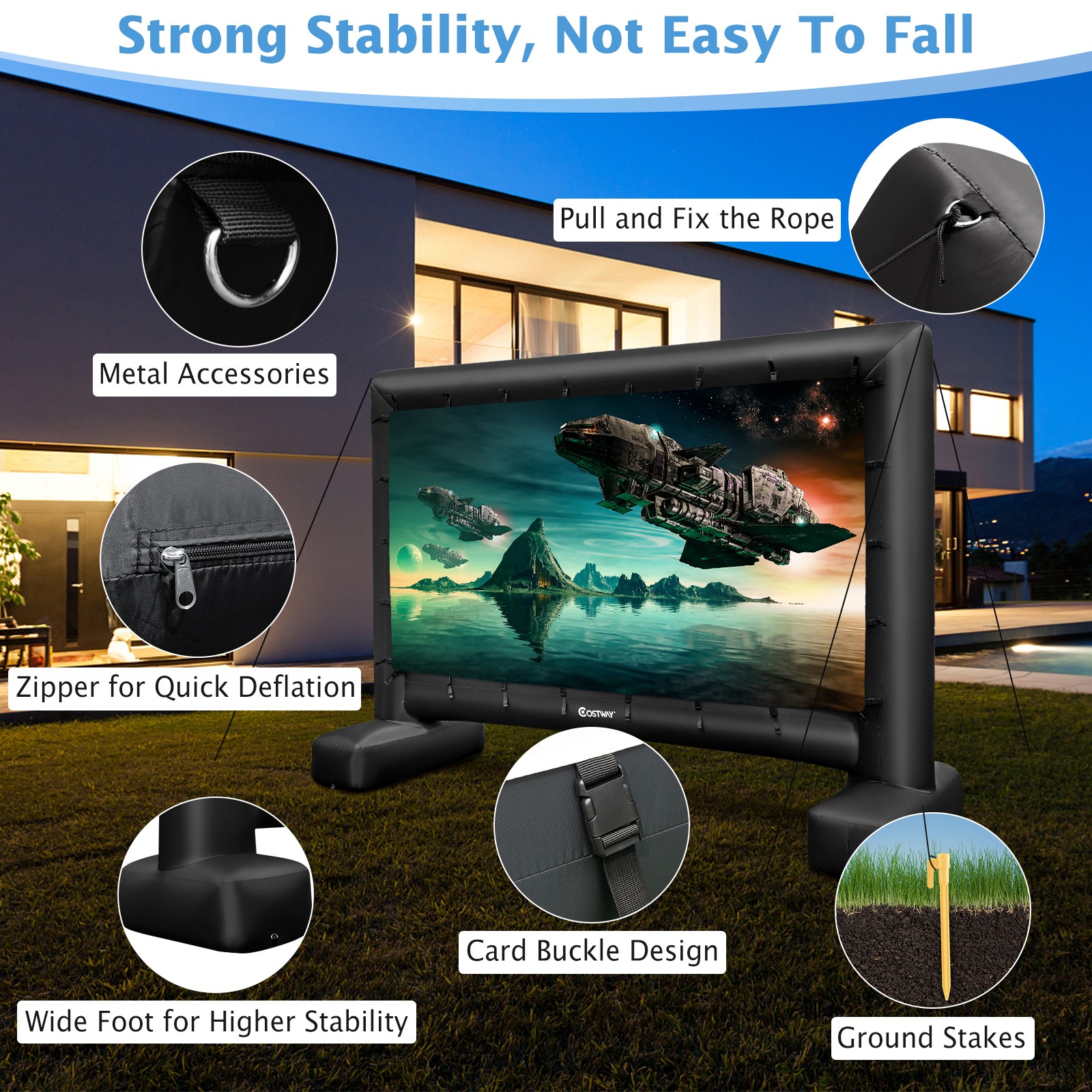 15 FT Inflatable Movie Screen Outdoor Blow Up Projector 16:9 w/ Air Blower & Bag