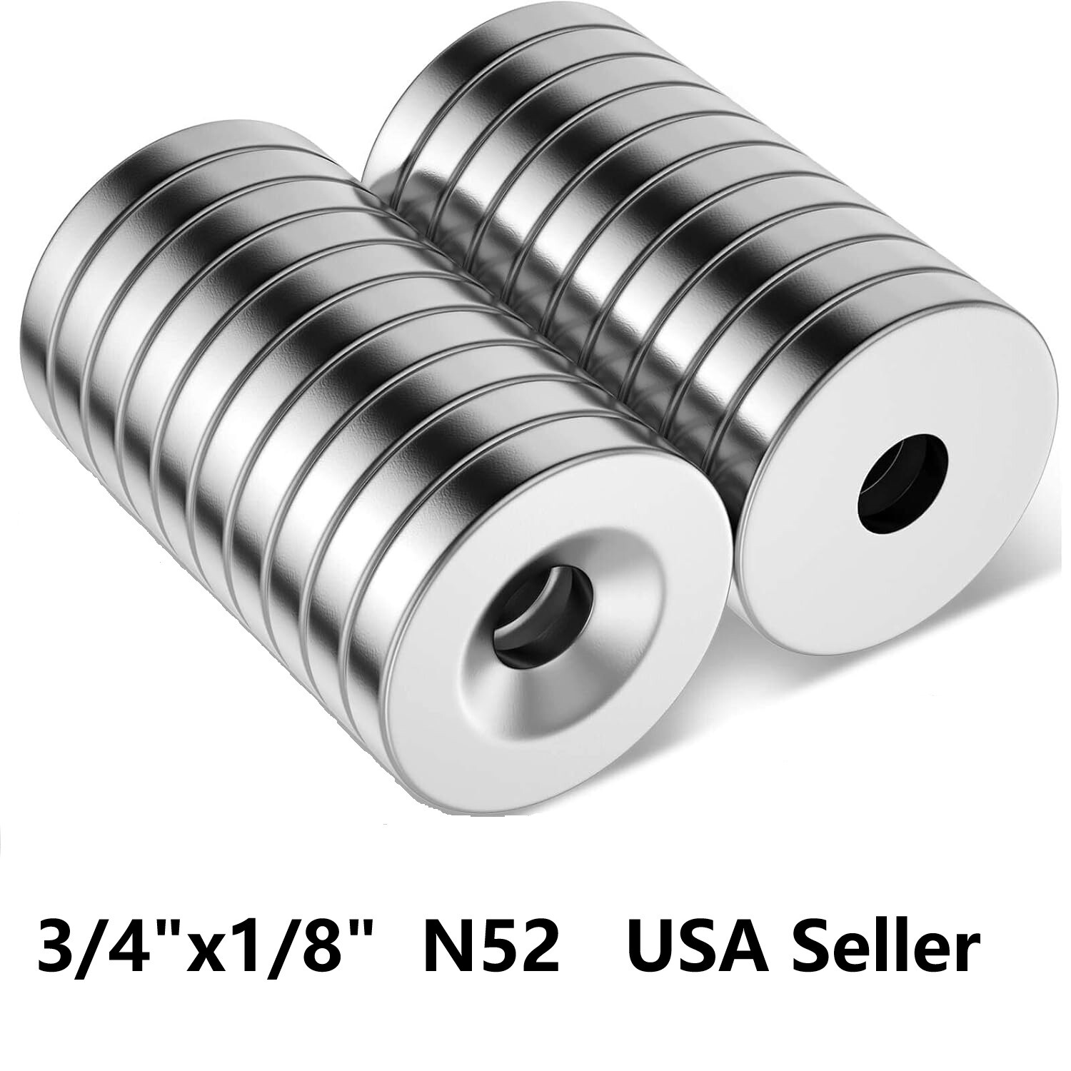 10 30 50 Countersunk Ring Magnets N52 3/4″ x 1/8″ Rare Earth Neodymium Disc