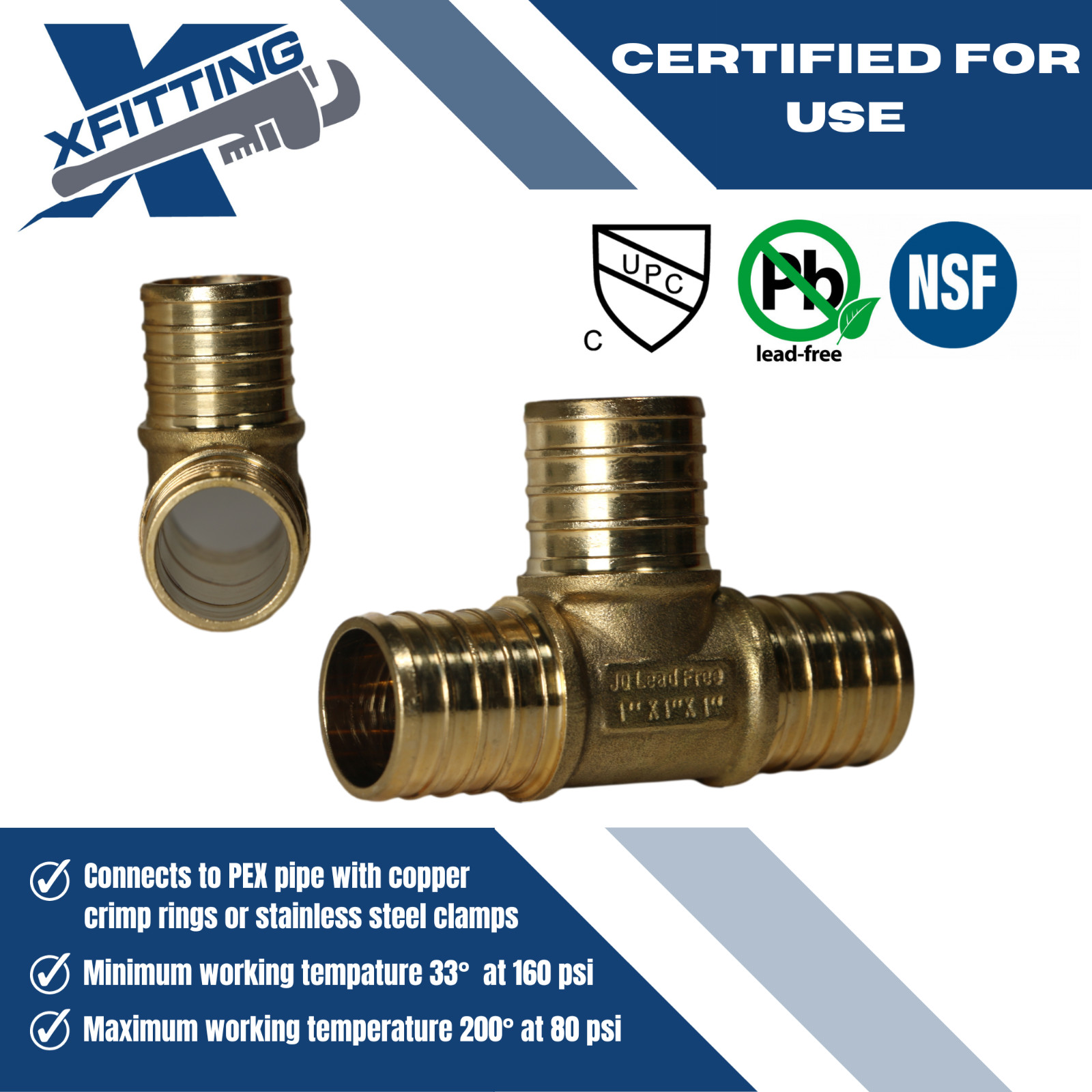 10 Pcs. 1″ X 1″ X 1″ Pex Tee, One Inch Pex Tee, Lead Free Brass 23-1-3=10
