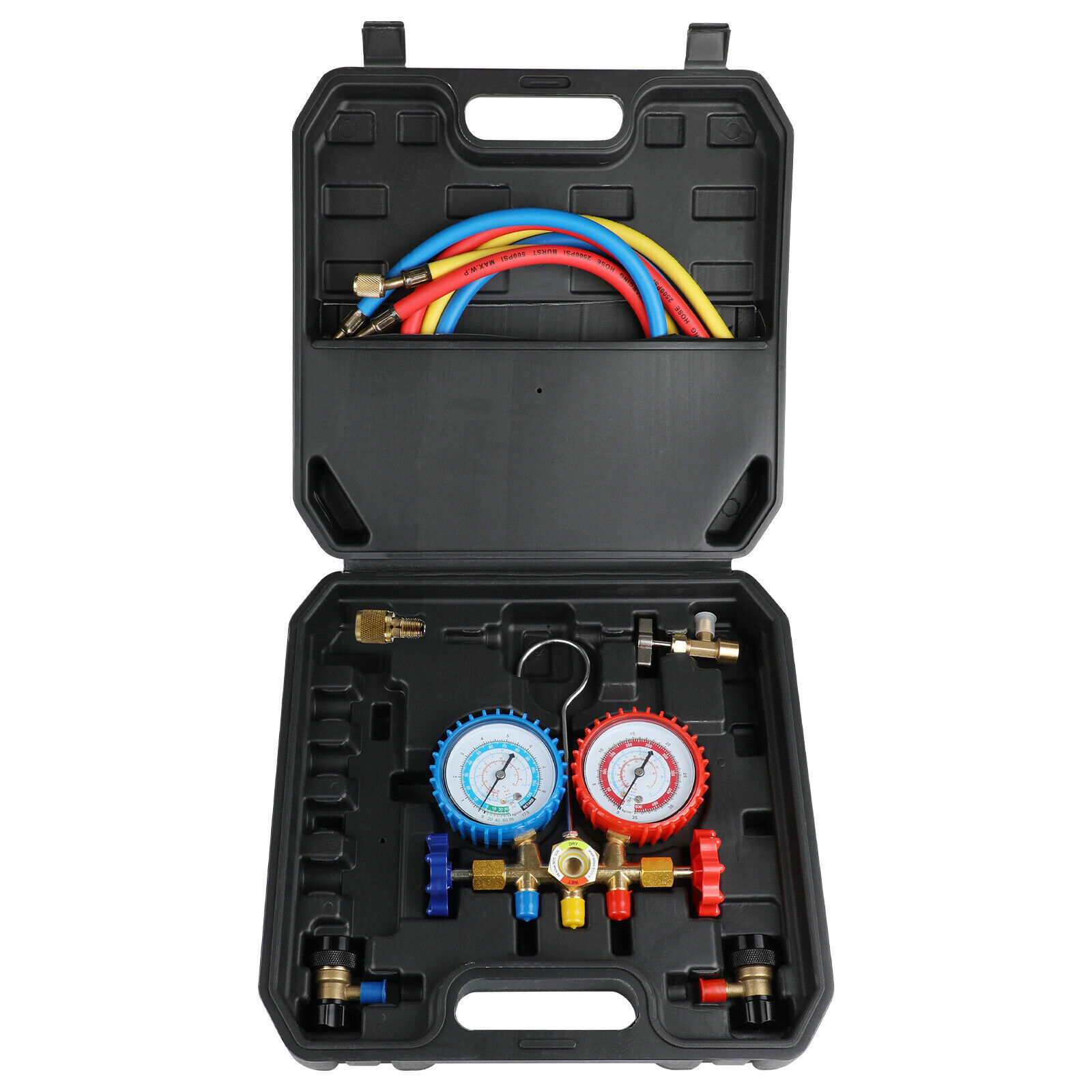 HVAC AC 3‑Way Manifold Gauge Set w/ 5ft Hoses R1234yf R404a R134a Refrigeration