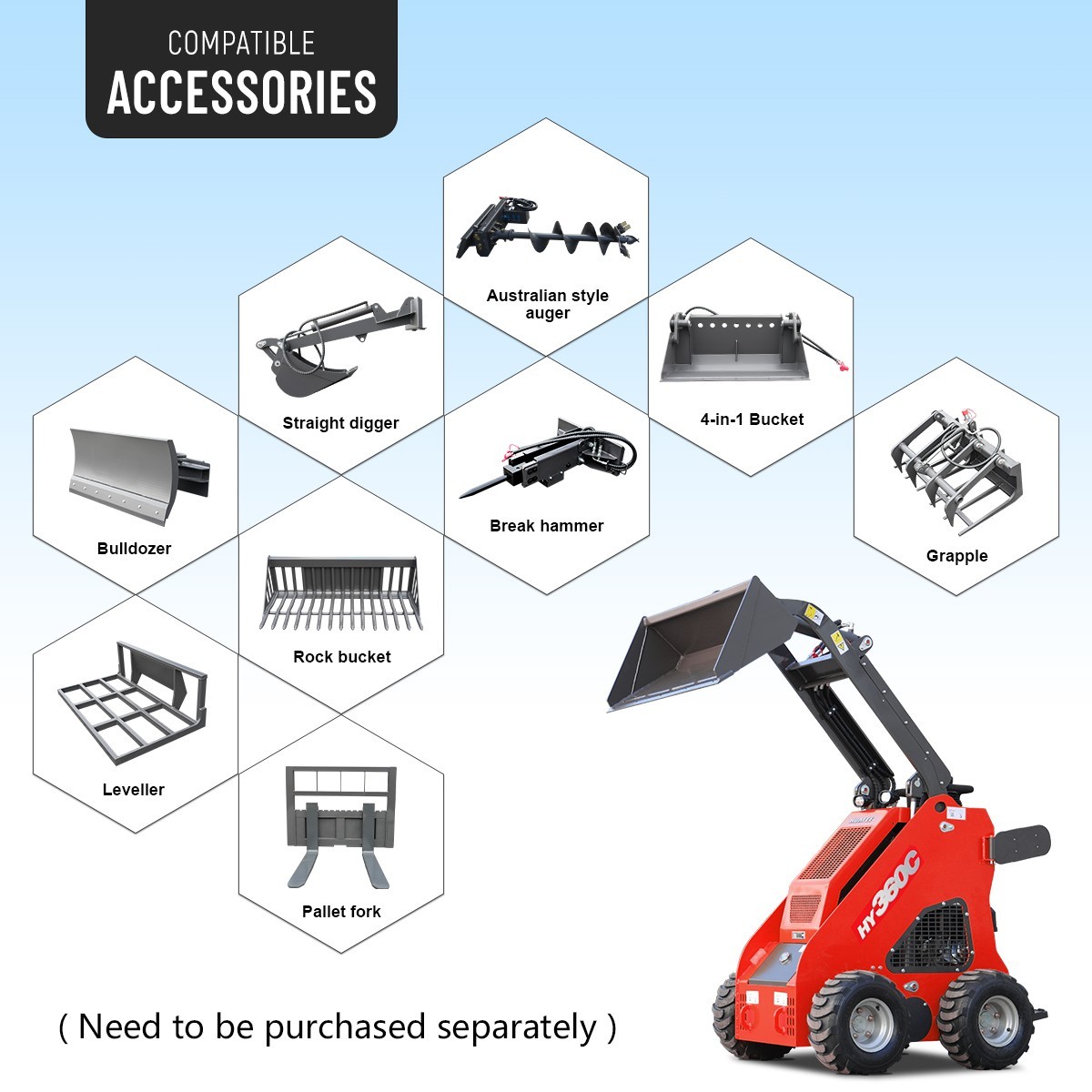 HUAYEE FREE SHIPPING New Mini Skid Steer Loader 13.5hp B&S Gas EPA Engine